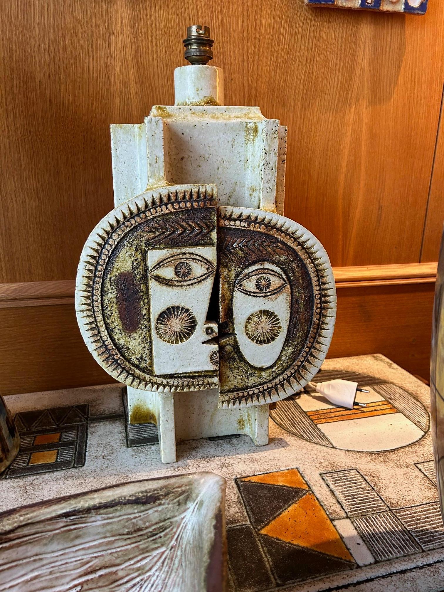 Ceramic lamp with two faces by Roger Capron and Jean Derval, stamped