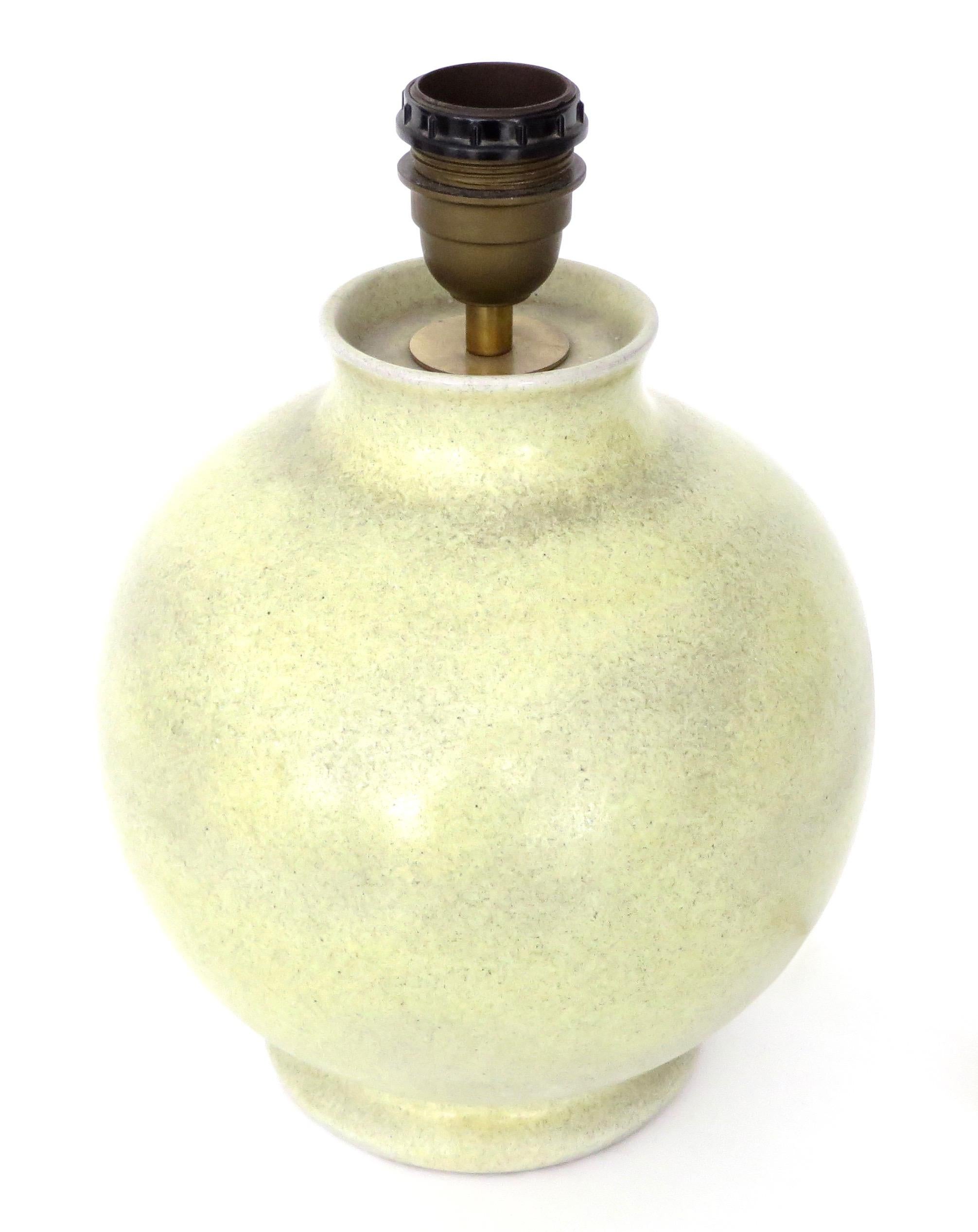 Mid-20th Century Ceramic Table Lamp in Pale Celery Green by Swiss Ceramic Artist Fritz Haussmann. For Sale