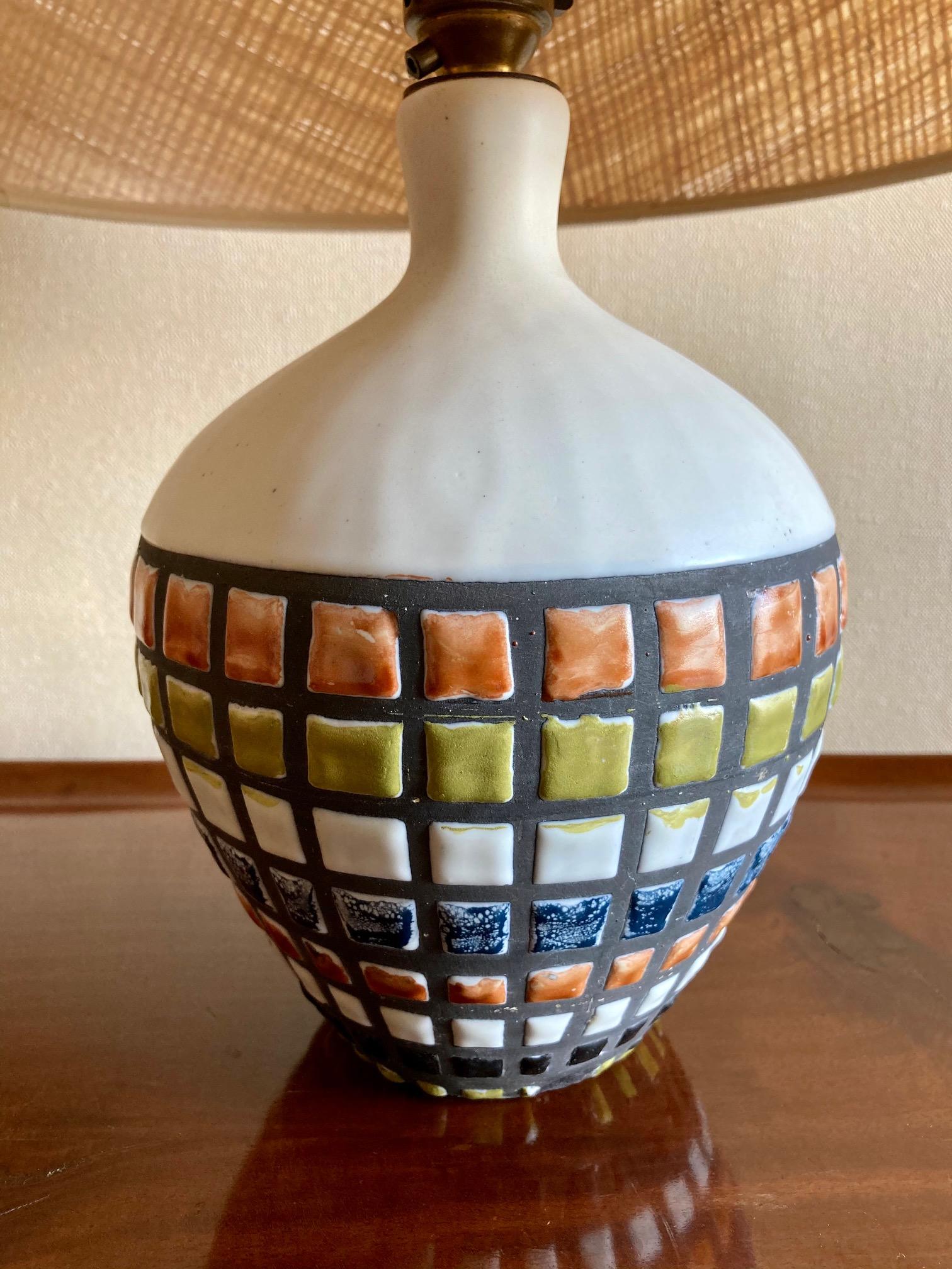 French Ceramic Table Lamp, Capron Vallauris, 1960 For Sale