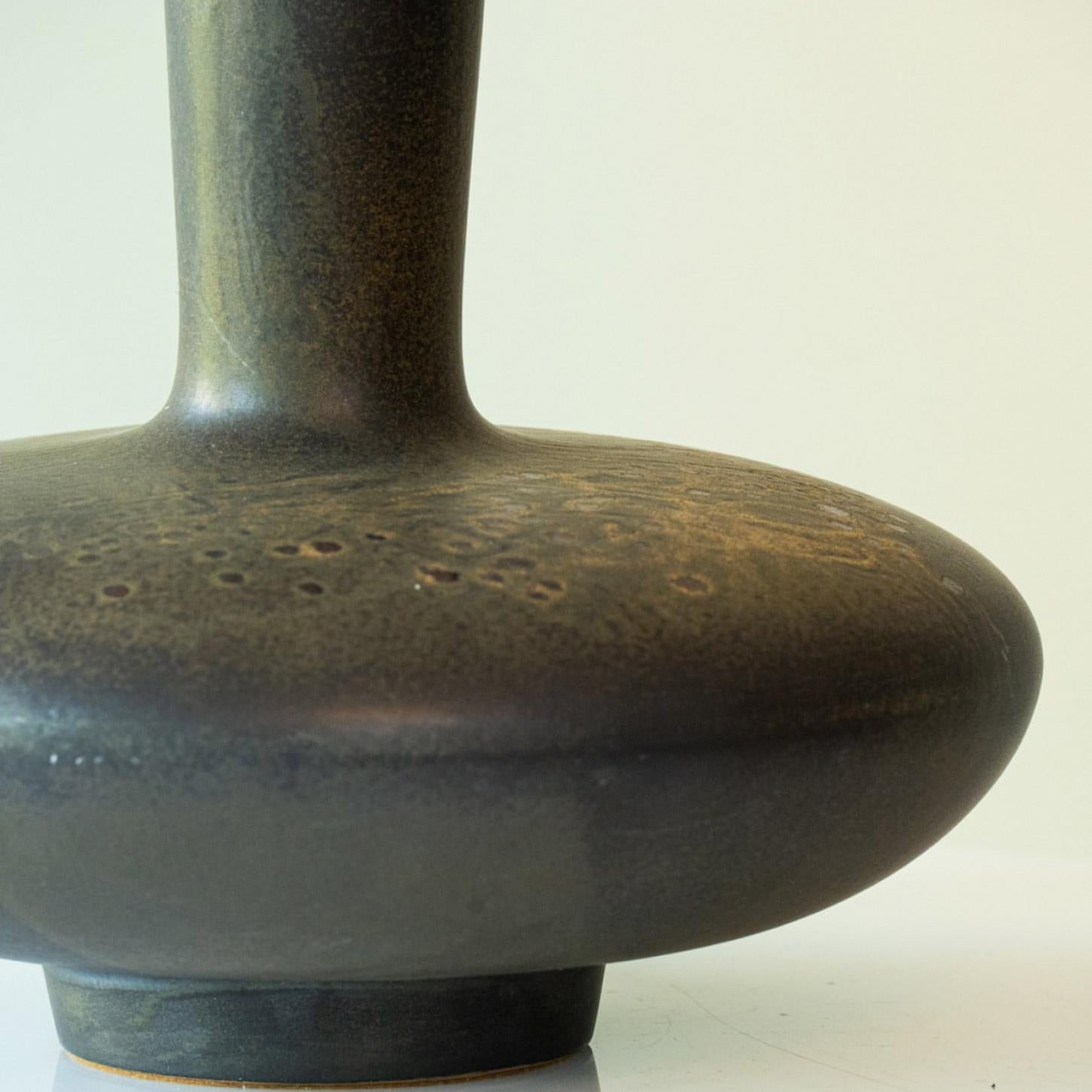 Other Ceramic Table Lamp Dark Brown, New Silk Lampshade by R. Houben For Sale