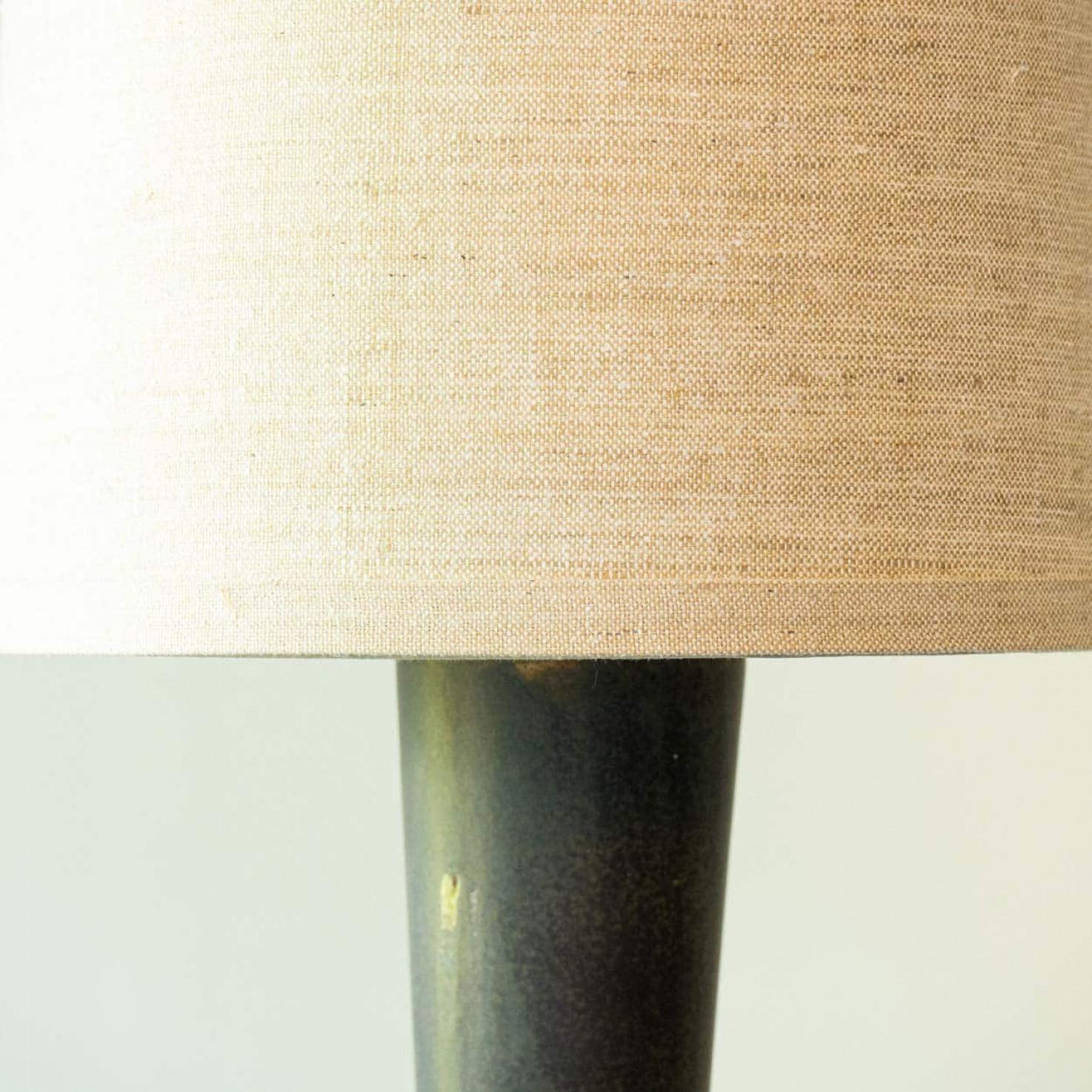Late 20th Century Ceramic Table Lamp Dark Brown, New Silk Lampshade by R. Houben For Sale