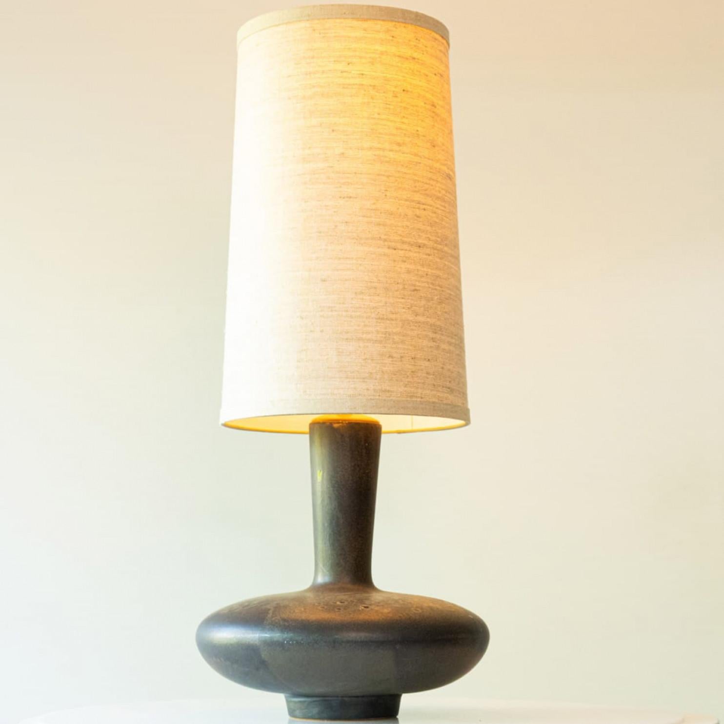Ceramic Table Lamp Dark Brown, New Silk Lampshade by R. Houben For Sale 2