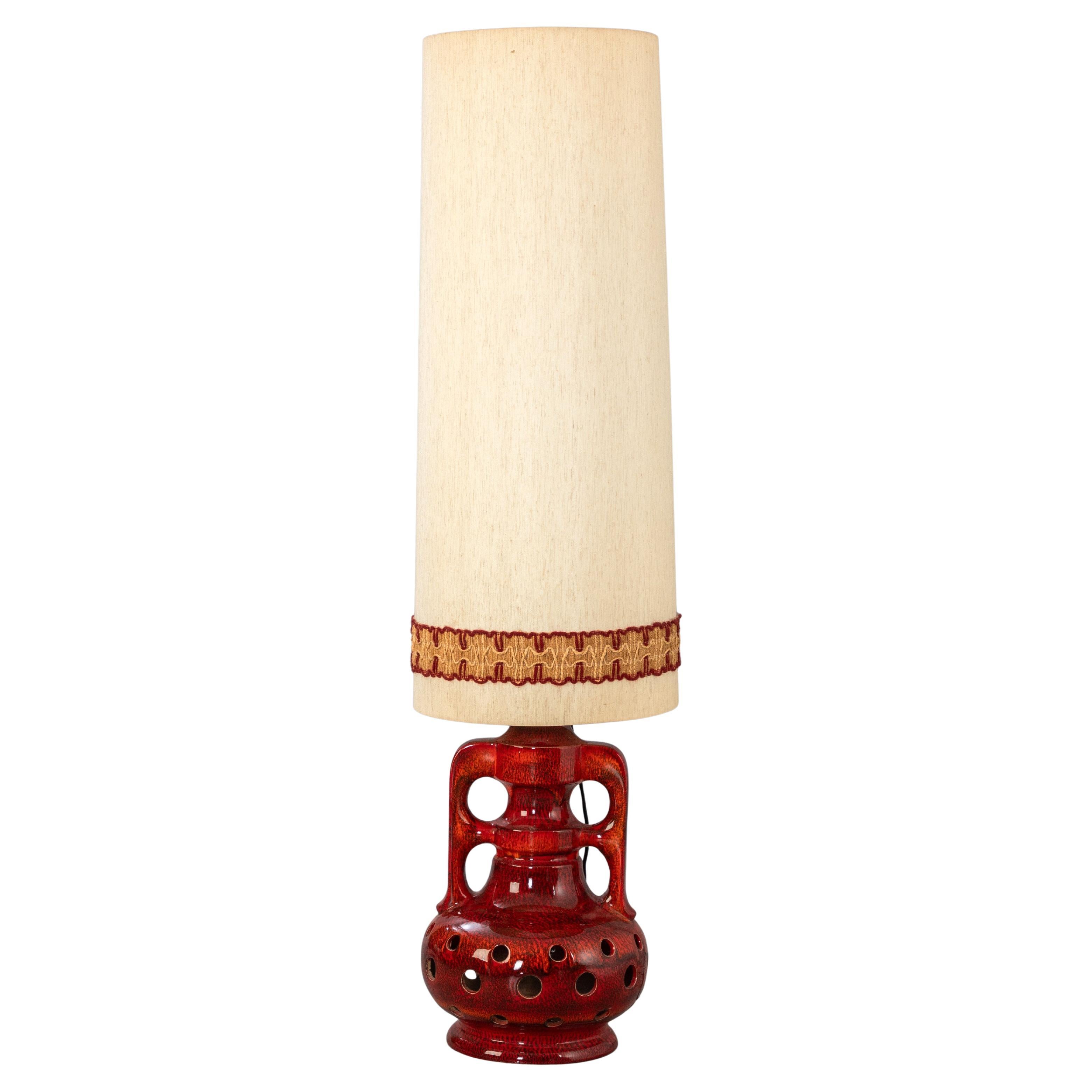 Keramik groß  Lampe glasiert in roten Tönen Anonymous Künstler Frankreich Vallauris  1960 im Angebot