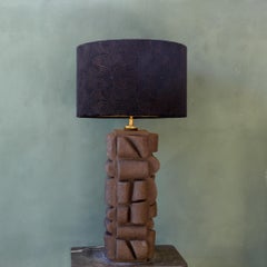 Ceramic table lamp in brown/black with a Brutalist rich surface in stock