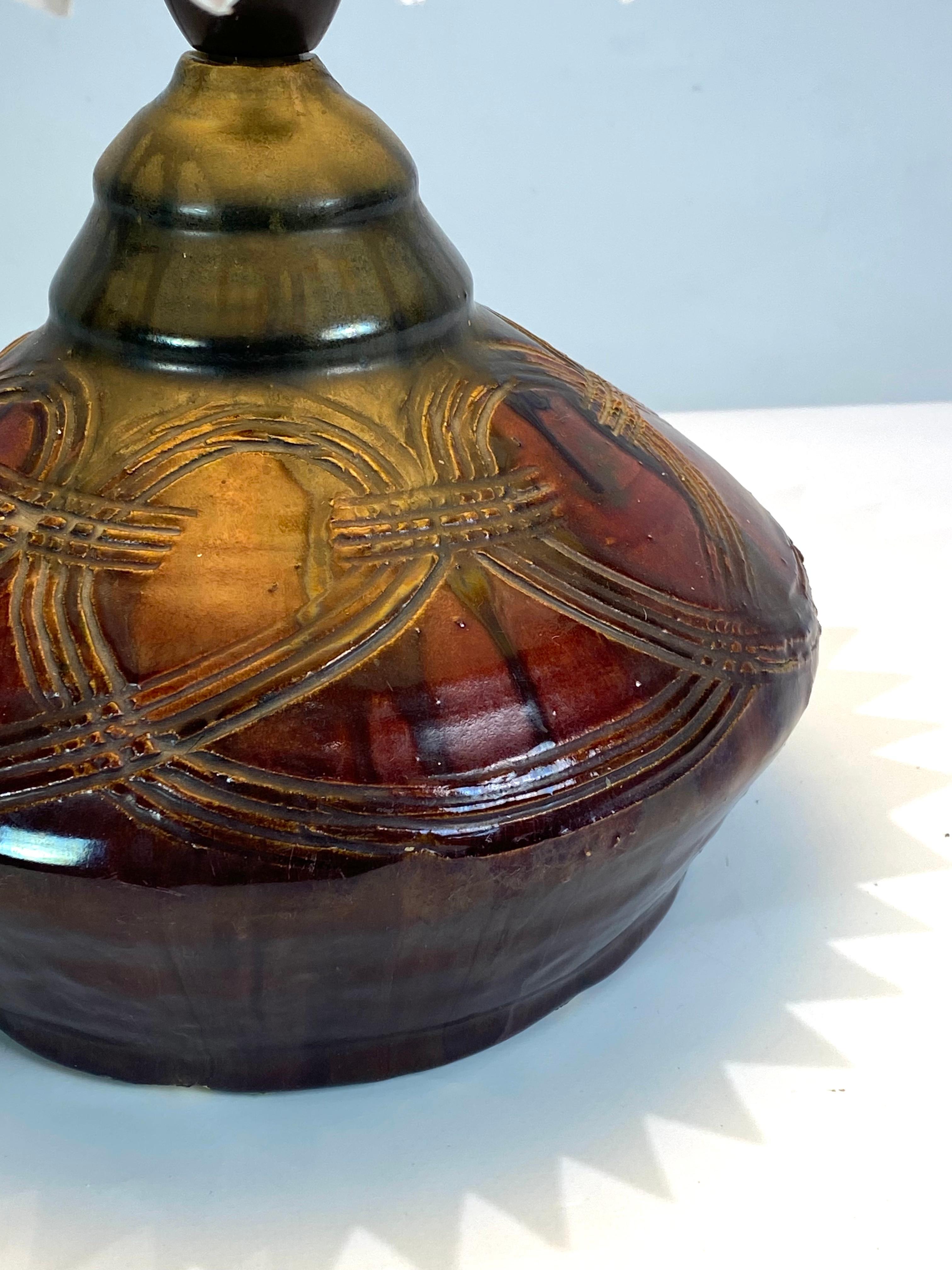 Ceramic Table Lamp in Brown Colors with Paper Shade, by Herman A. Kähler, 1940s 2