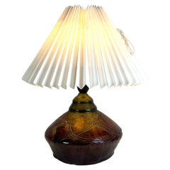 Ceramic Table Lamp in Brown Colors with Paper Shade, by Herman A. Kähler, 1940s