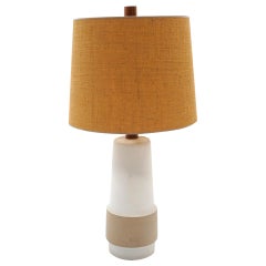 Ceramic Table Lamp in White and Taupe by Gordon Martz, Signed, All Original
