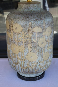 Ceramic Table Lamp on Marble Base, signed ITALY