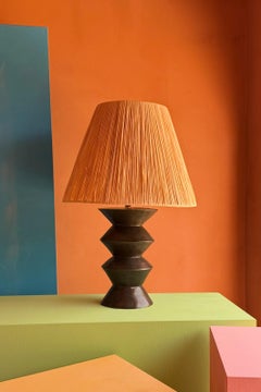 Ceramic Table Lamp Raffia Lampshade Metalic Glaze - Turbina