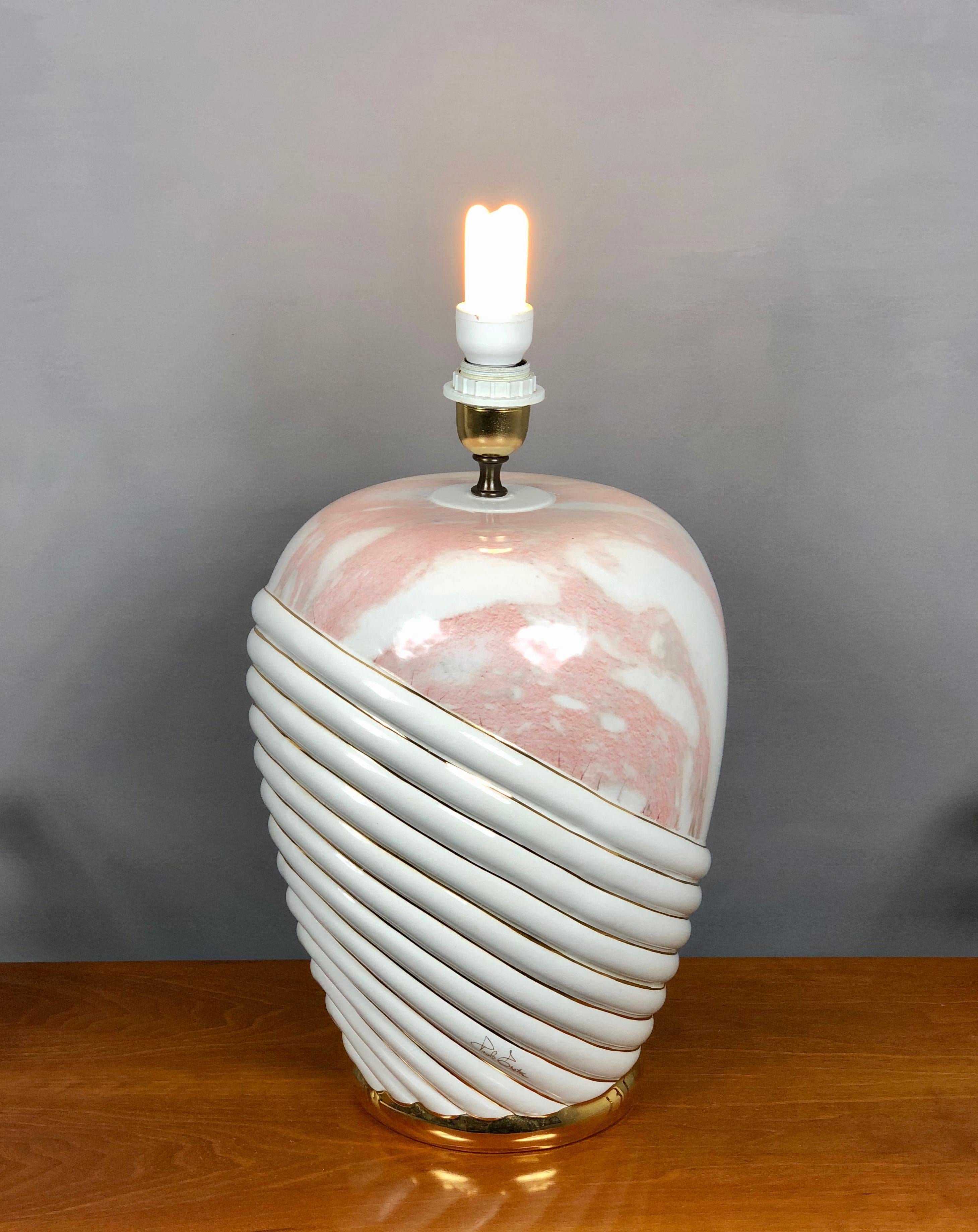 Mid-Century Modern Ceramic Table Lamp Signed Paolo Traversi in Ceramic, Italy, 1980s For Sale