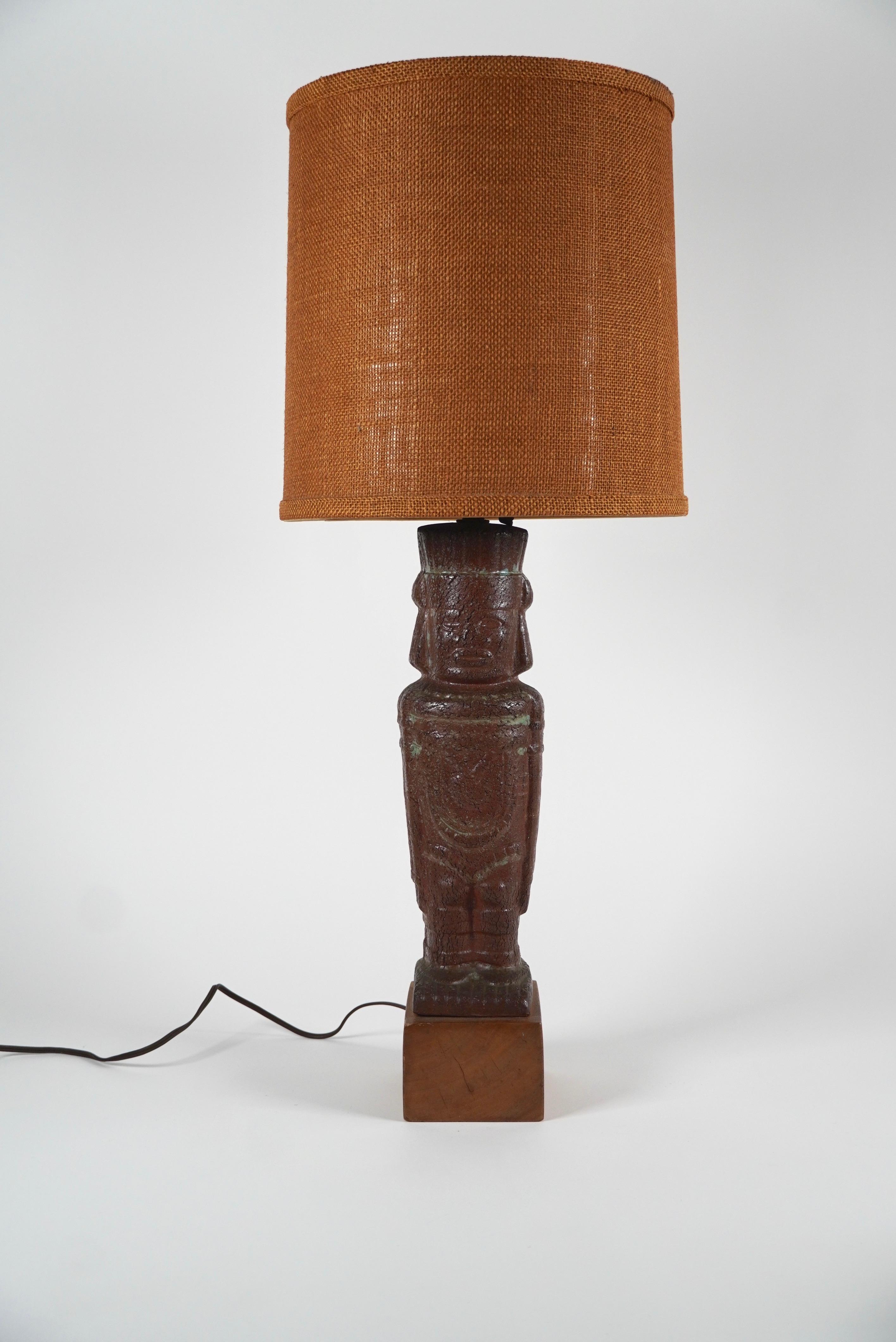 Mid-Century Modern Ceramic Table Lamp with Aztec Motif, circa 1950s