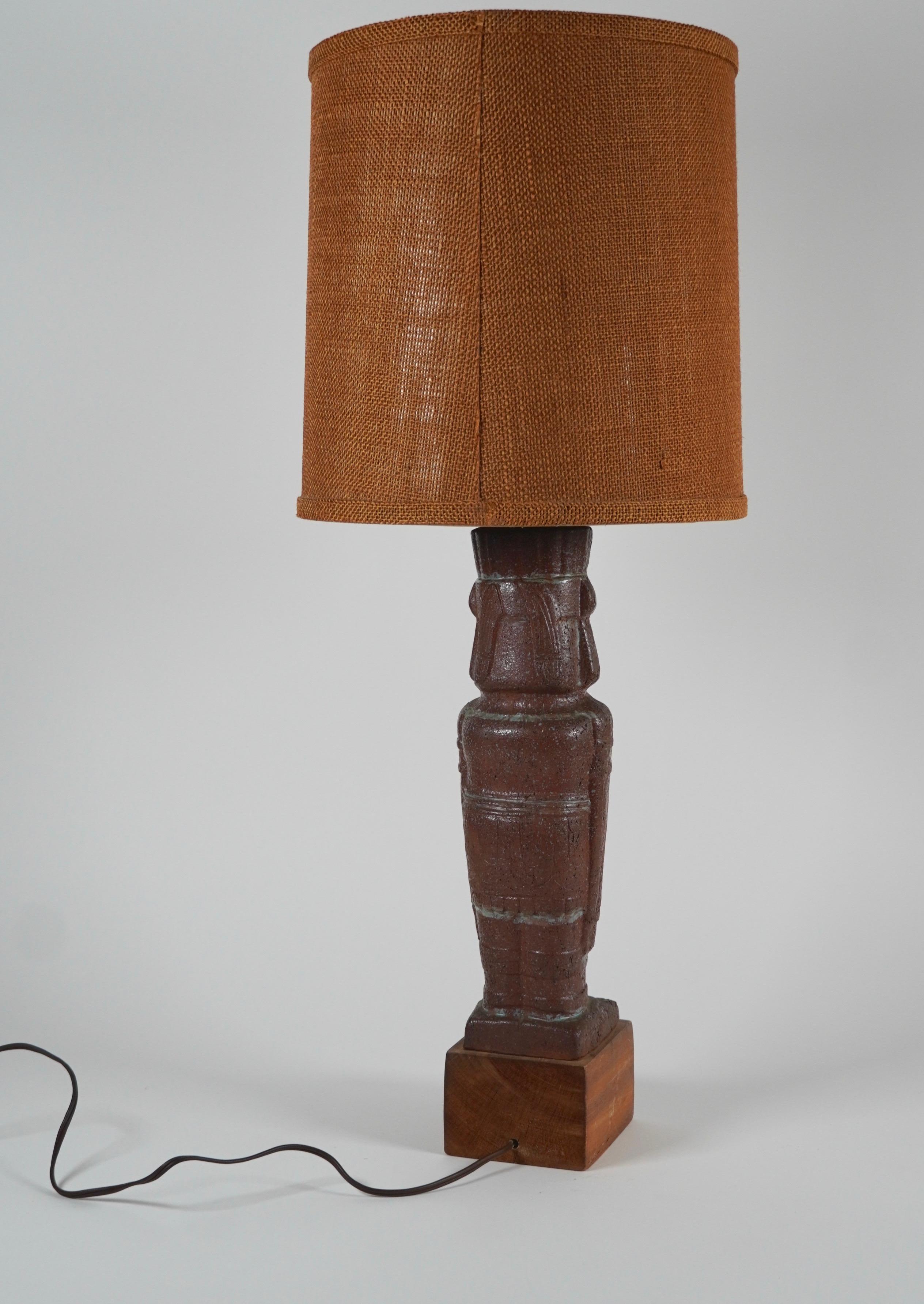 Mexican Ceramic Table Lamp with Aztec Motif, circa 1950s