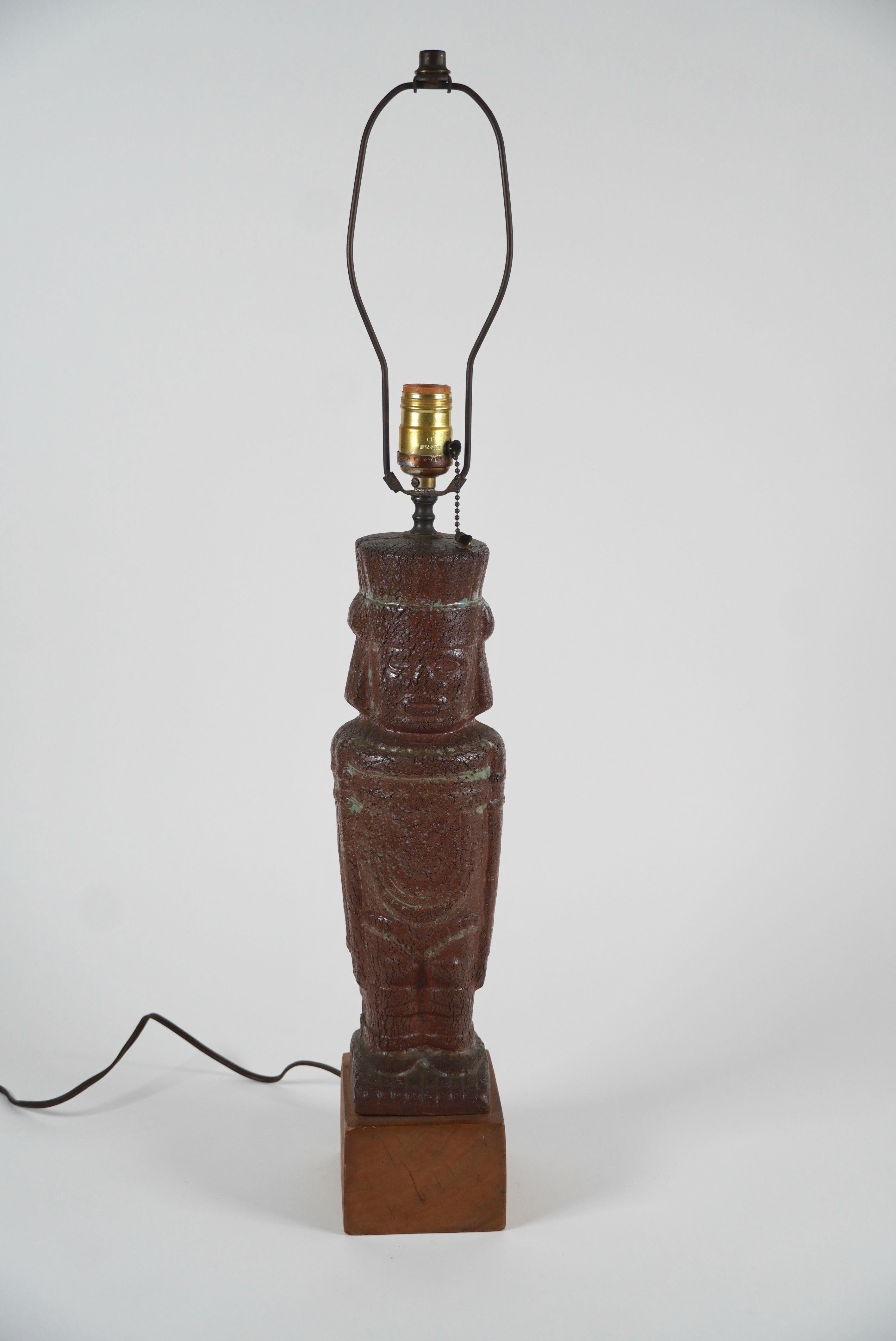 Hand-Crafted Ceramic Table Lamp with Aztec Motif, circa 1950s