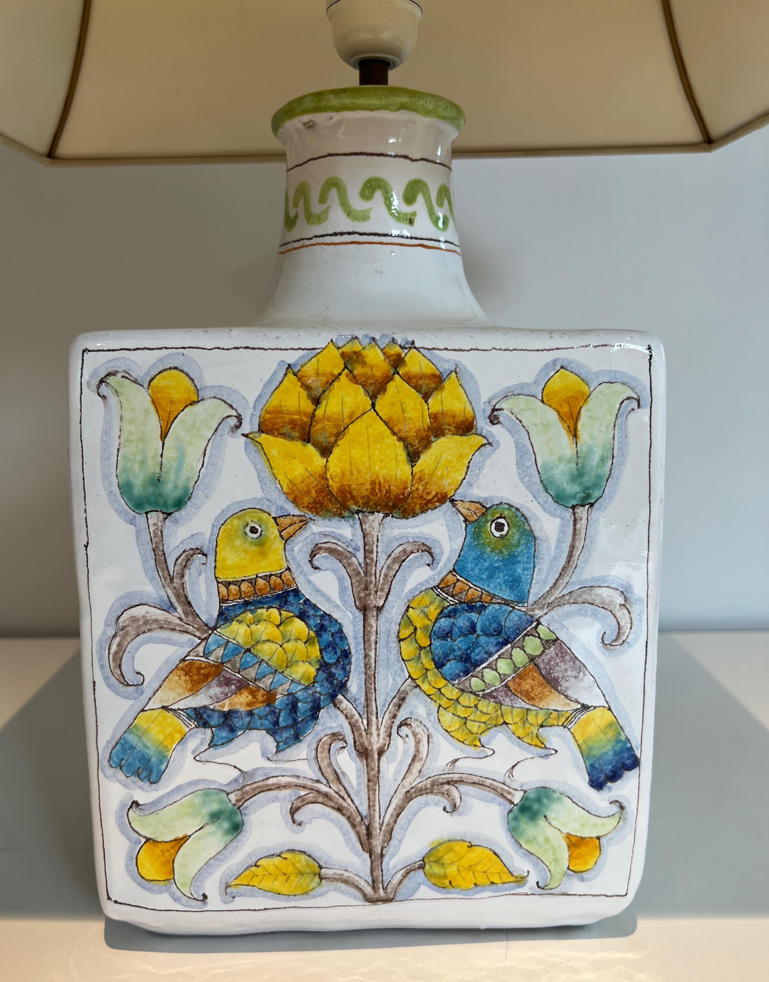 Ceramic Table Lamp with Birds and Flowers Decors For Sale 8