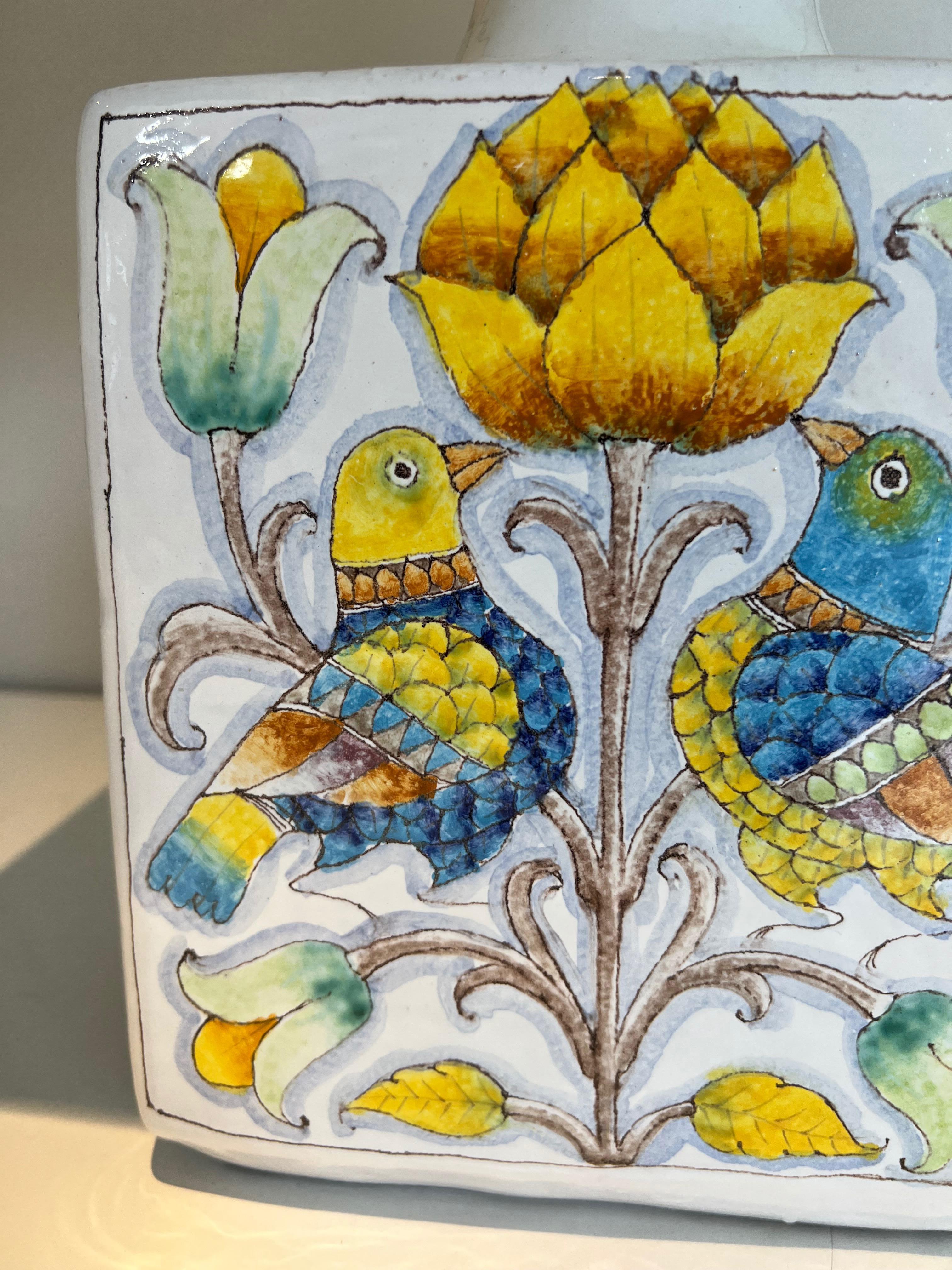 Ceramic Table Lamp with Birds and Flowers Decors For Sale 9