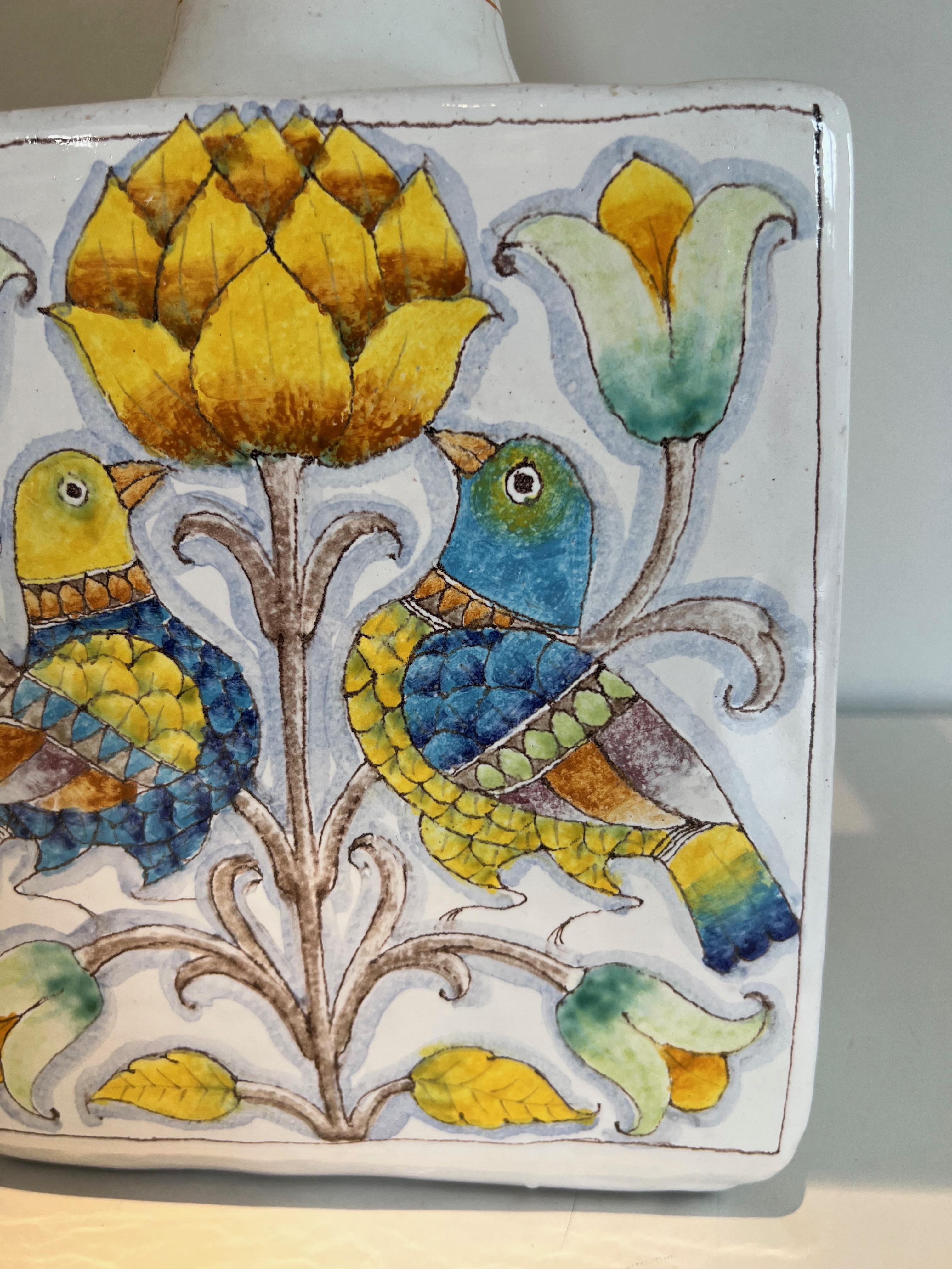 Ceramic Table Lamp with Birds and Flowers Decors For Sale 10