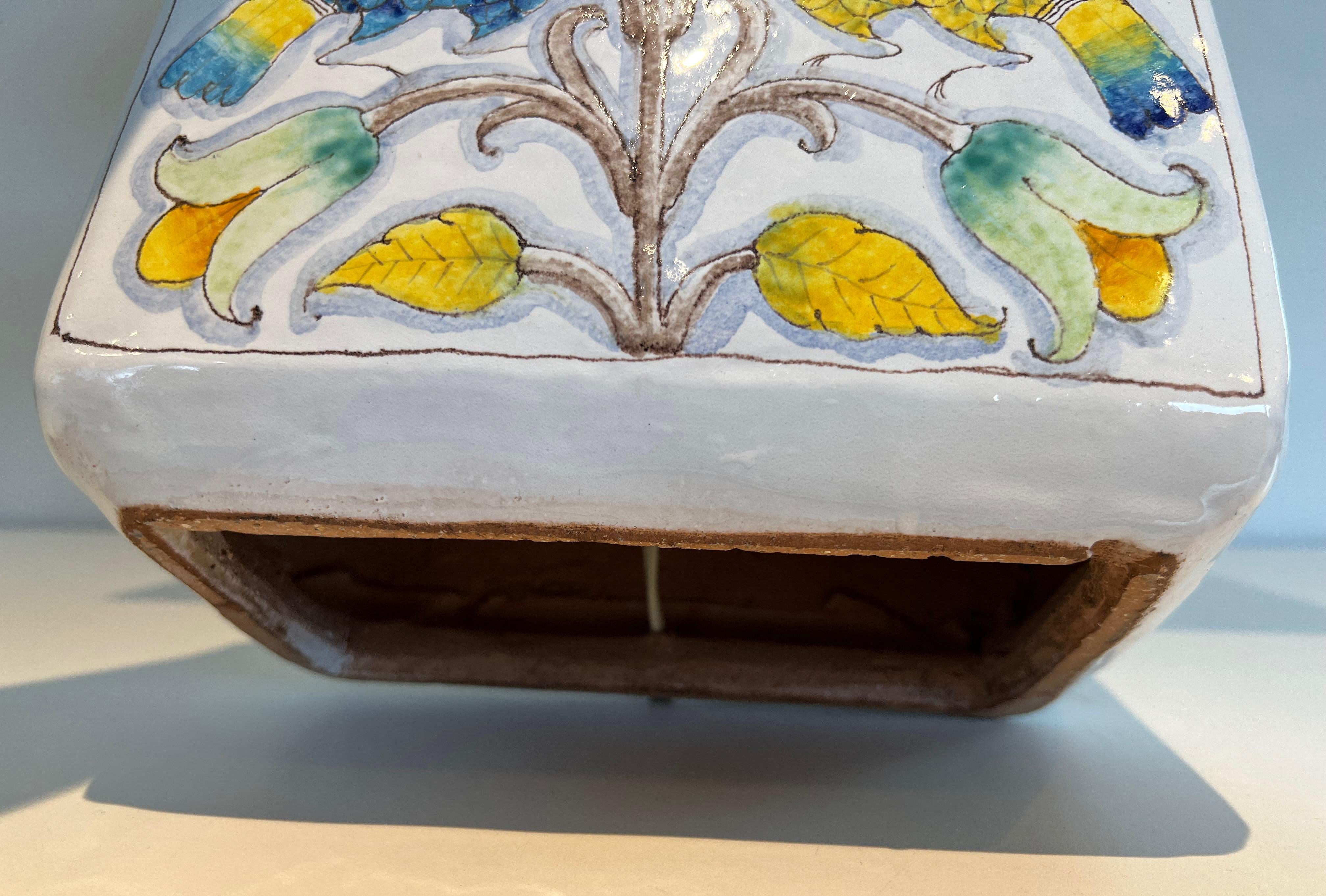 Ceramic Table Lamp with Birds and Flowers Decors For Sale 11