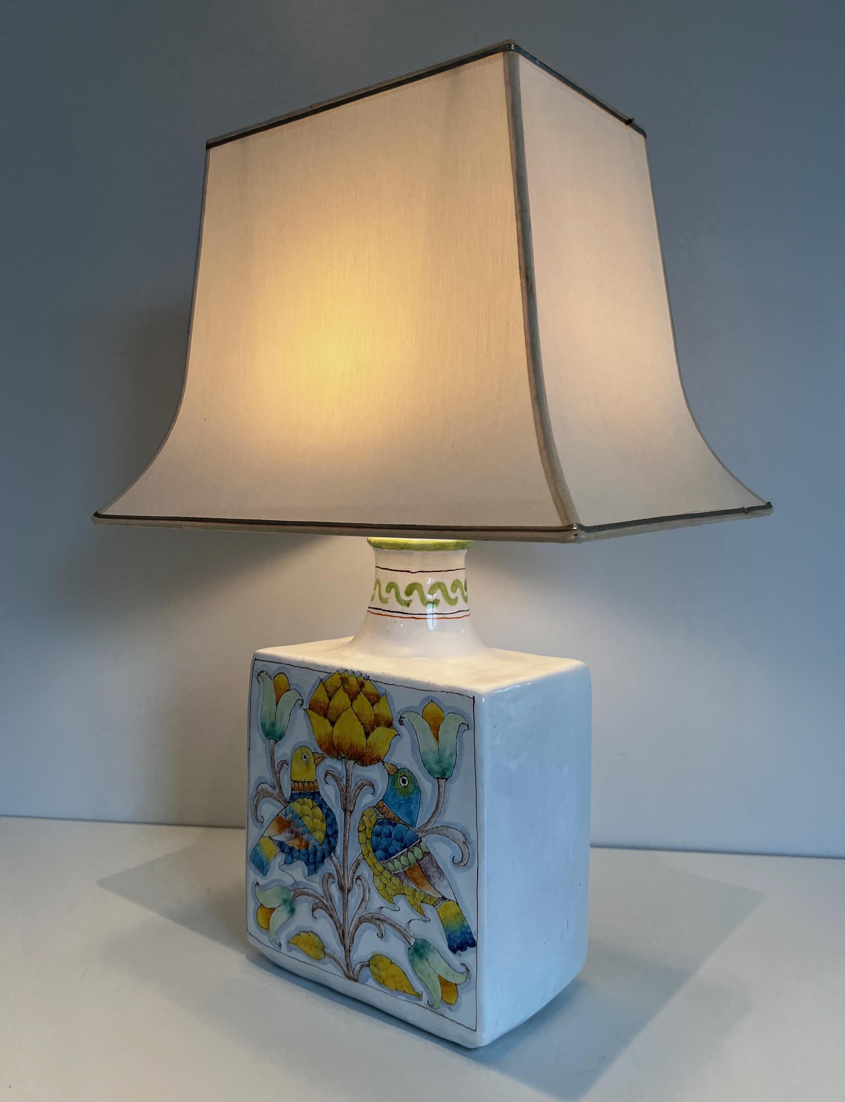 Ceramic Table Lamp with Birds and Flowers Decors For Sale 12