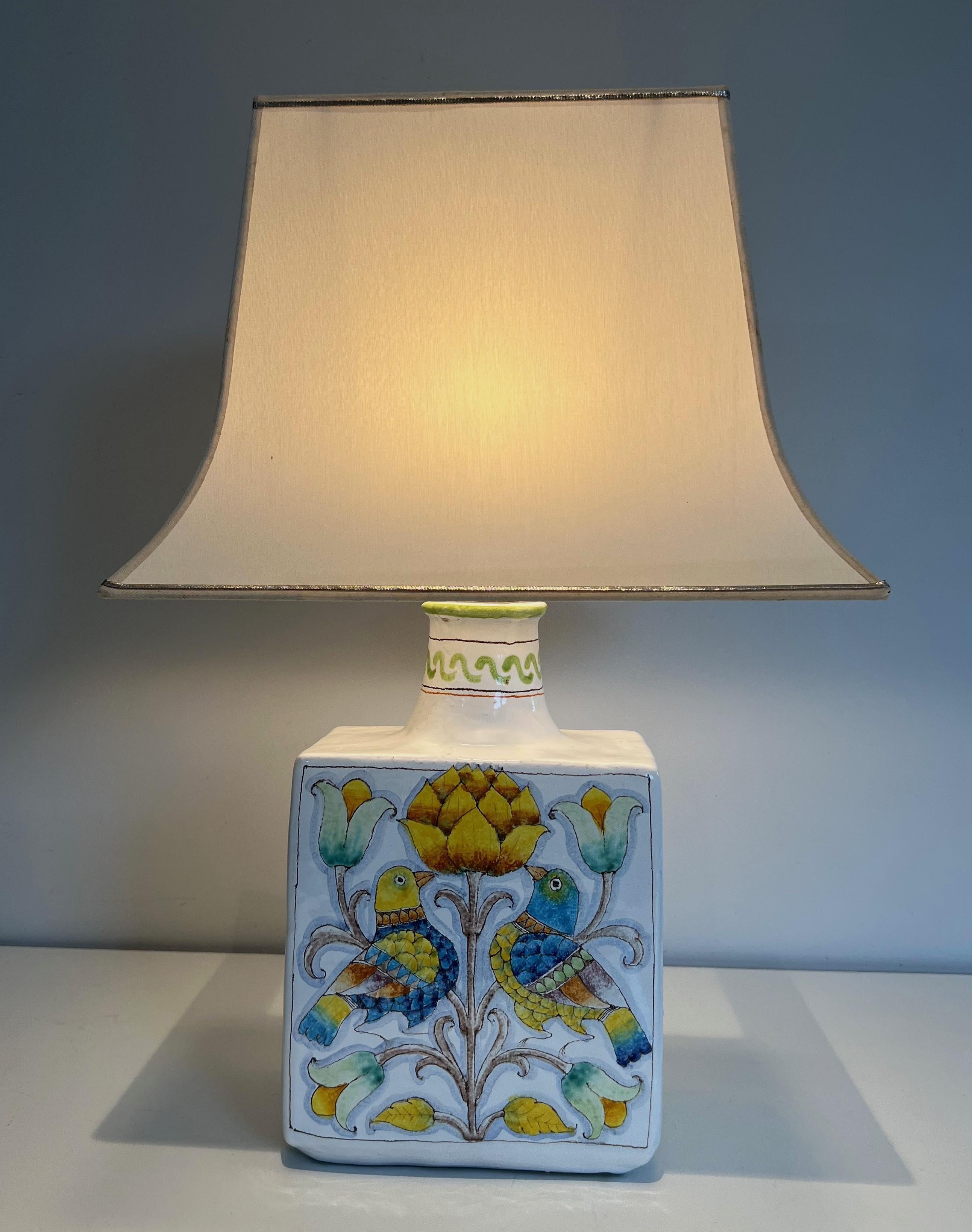 Ceramic Table Lamp with Birds and Flowers Decors For Sale 13