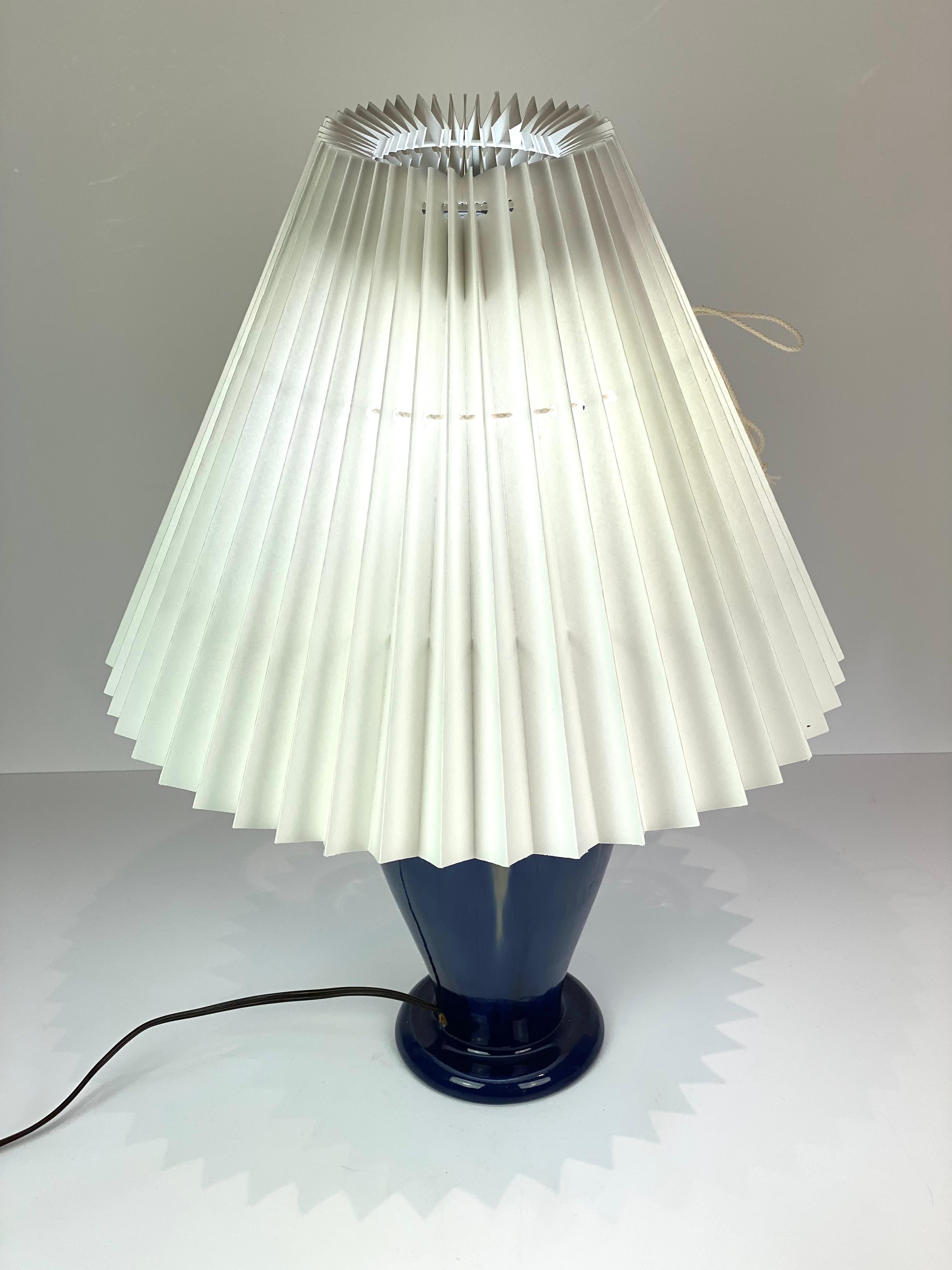 Mid-20th Century Ceramic Table Lamp with Blue Glaze and Paper Shade, by Michael Andersen