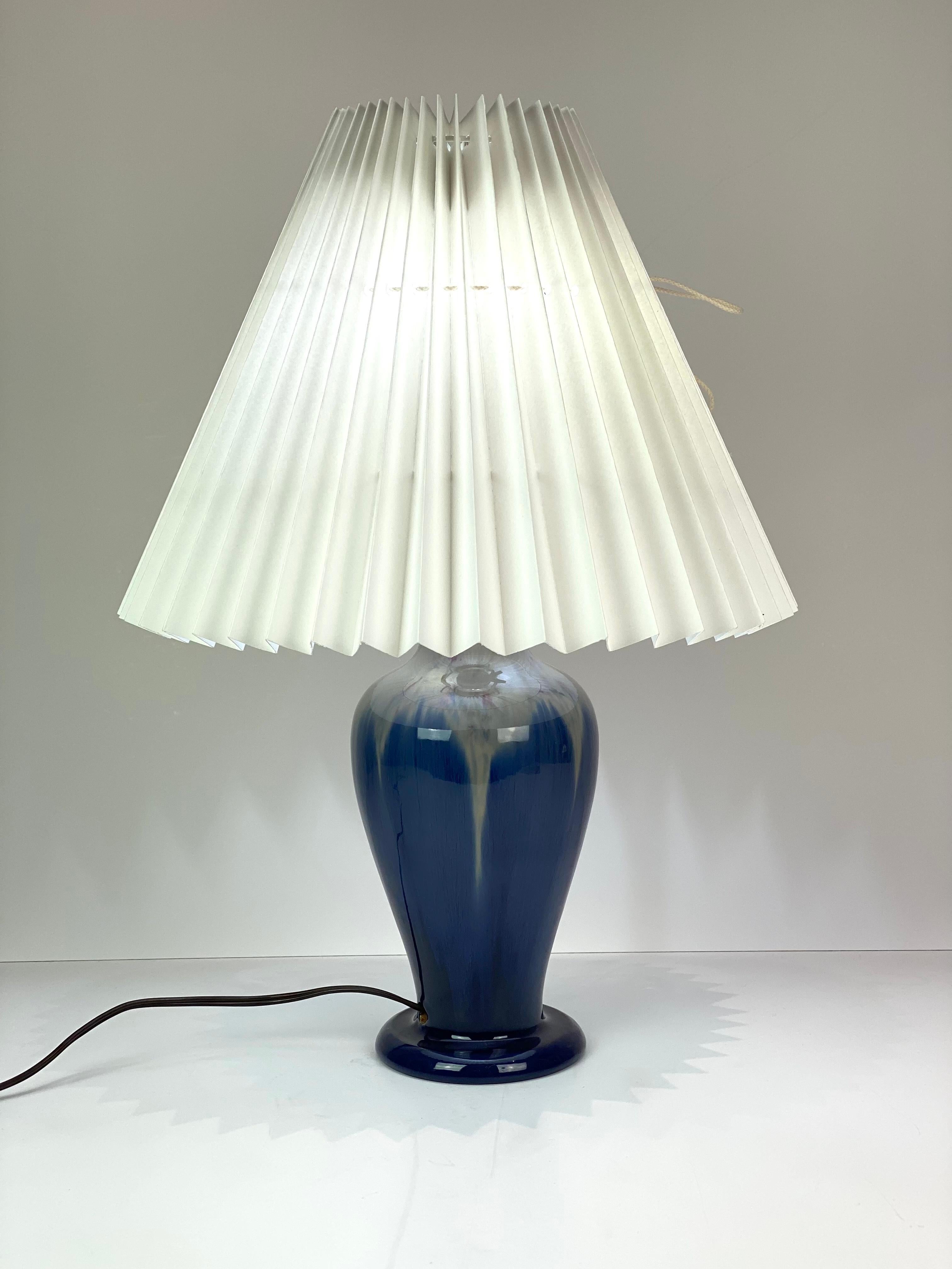 Ceramic Table Lamp with Blue Glaze and Paper Shade, by Michael Andersen 1