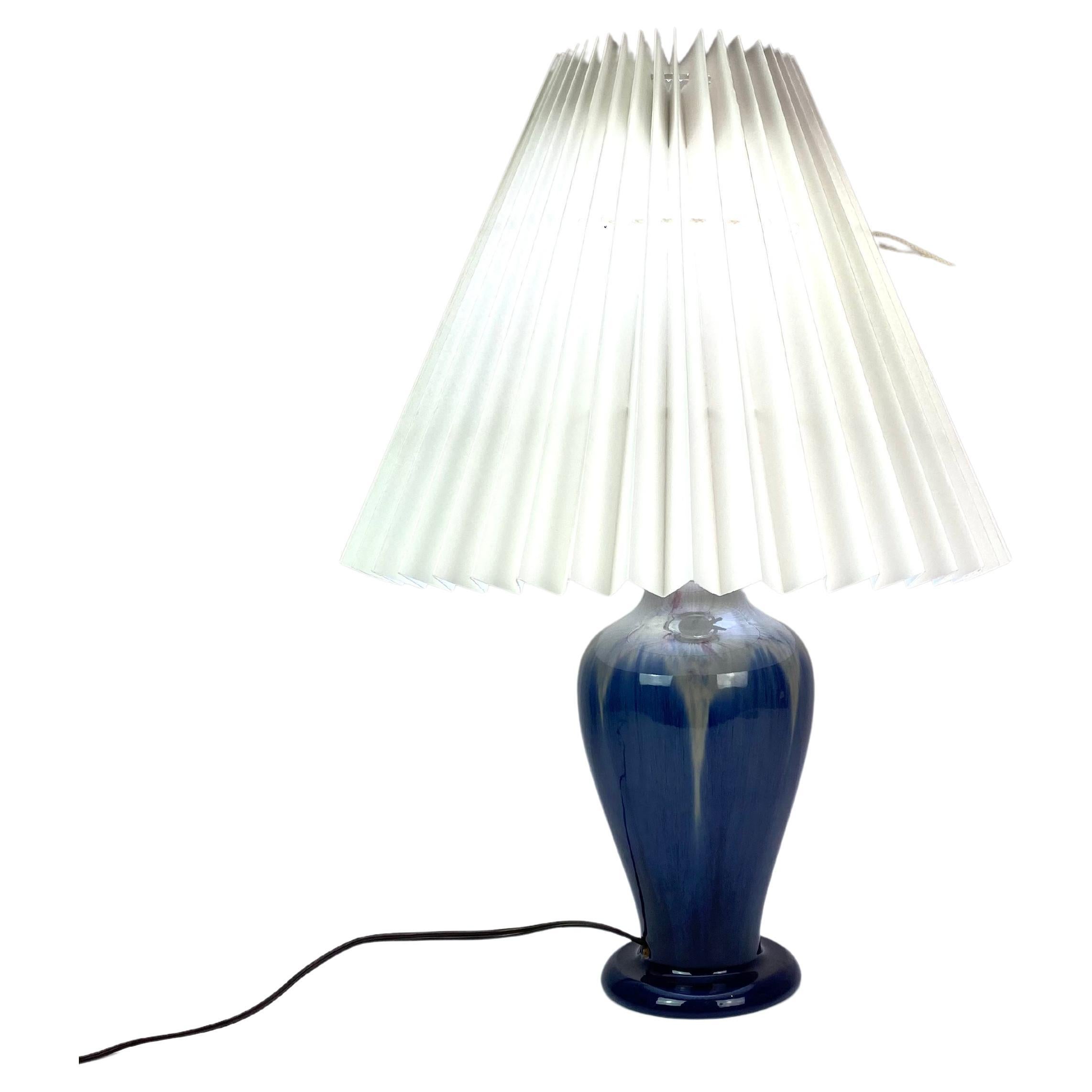 Ceramic Table Lamp with Blue Glaze and Paper Shade, by Michael Andersen