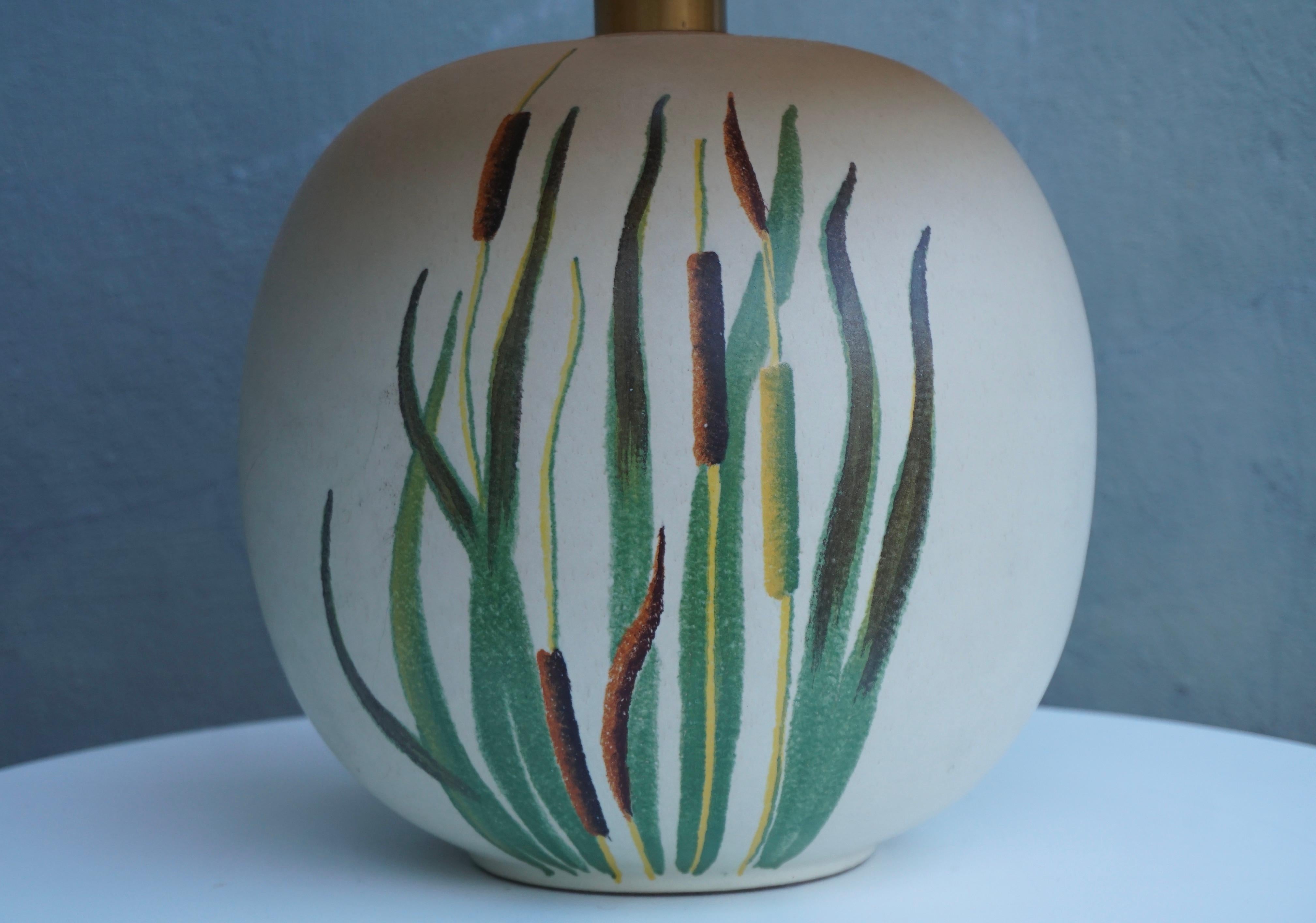 Ceramic Table Lamp with Botanical Representation of Cattails Grass For Sale 3