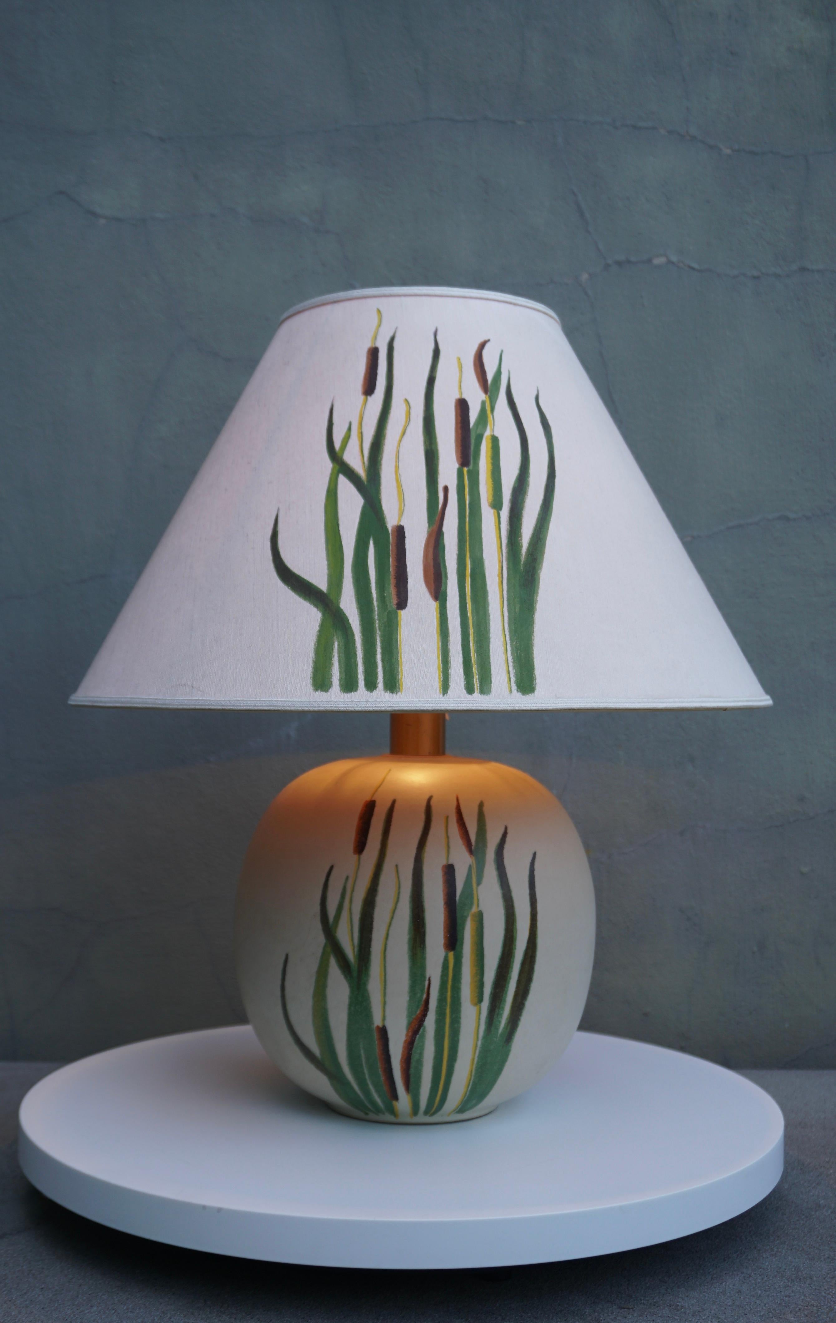 Ceramic Table Lamp with Botanical Representation of Cattails Grass For Sale 5