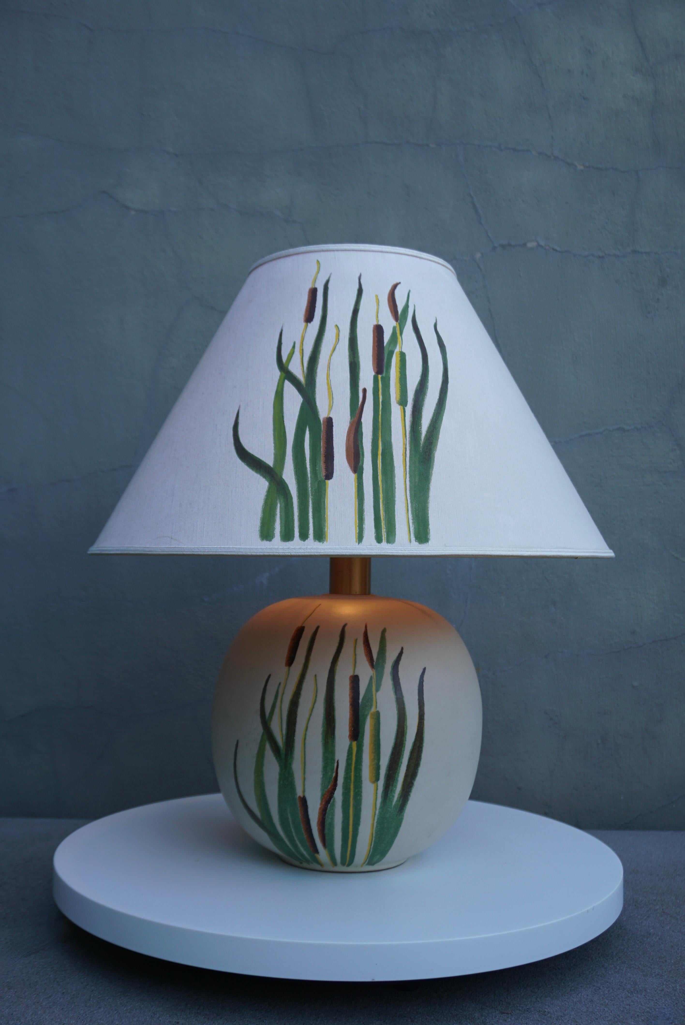 20th Century Ceramic Table Lamp with Botanical Representation of Cattails Grass For Sale