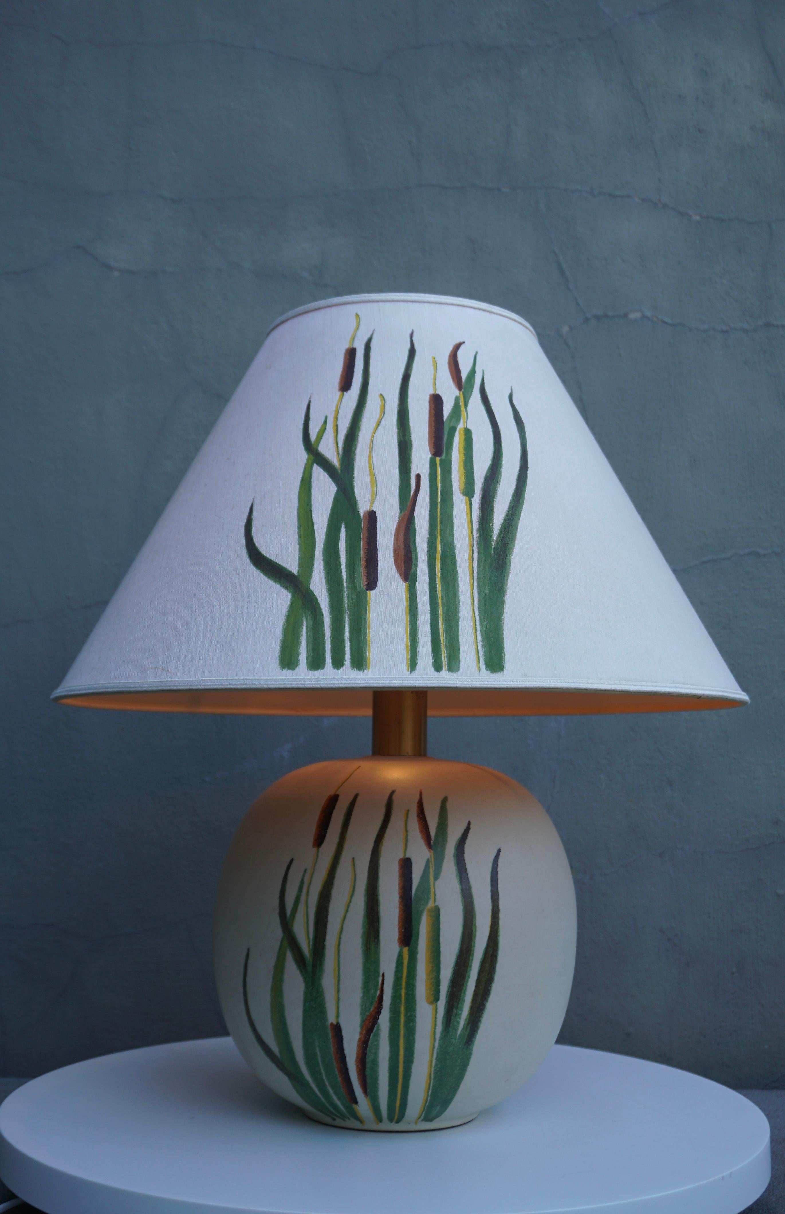 Ceramic Table Lamp with Botanical Representation of Cattails Grass For Sale 1