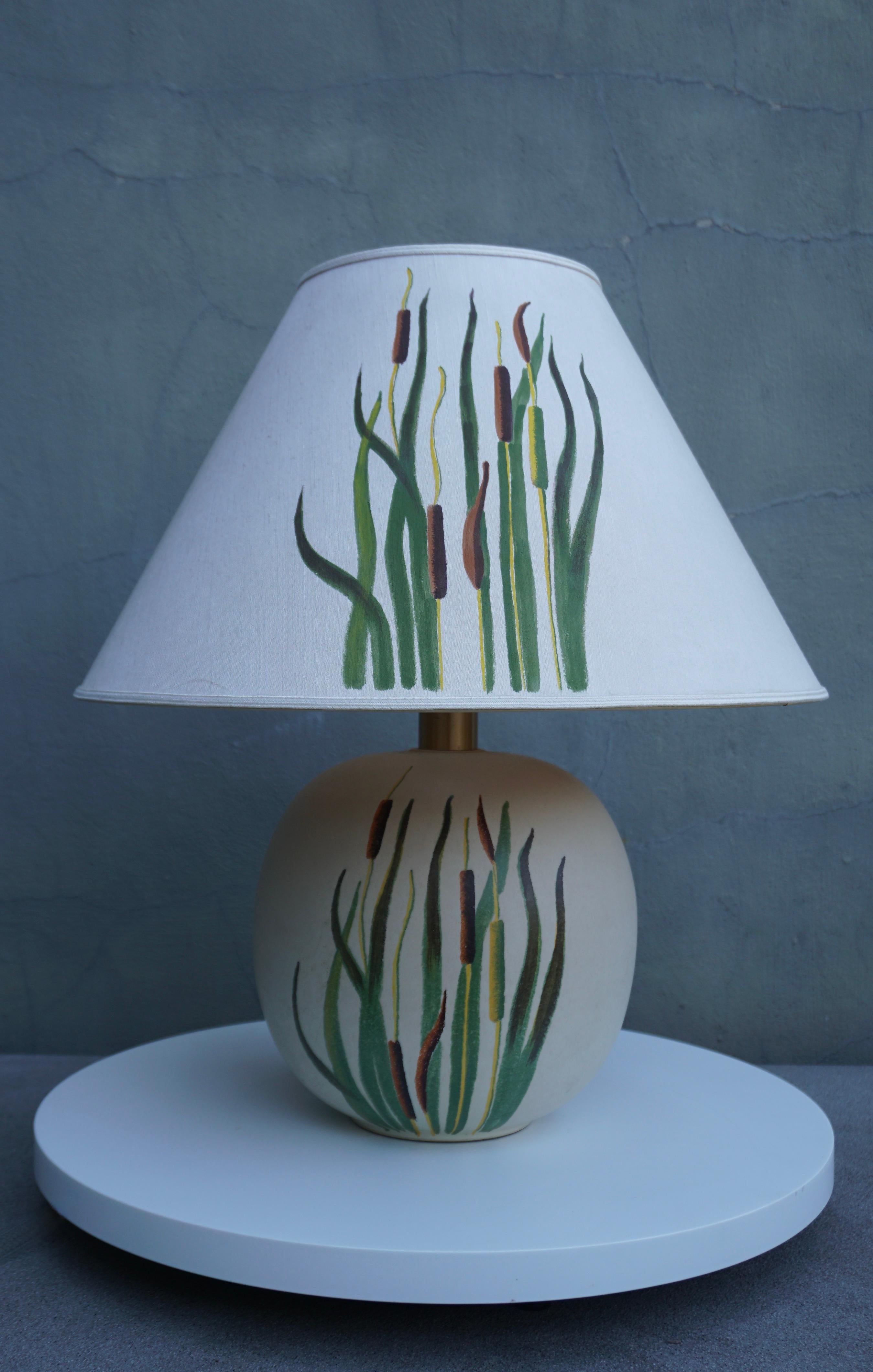 Ceramic Table Lamp with Botanical Representation of Cattails Grass For Sale 2