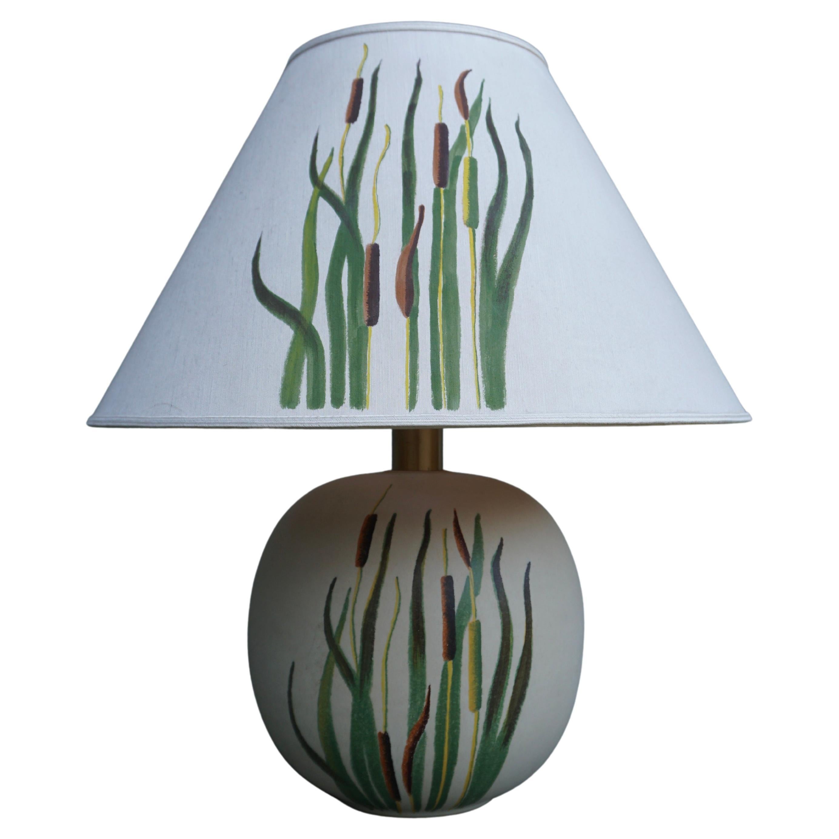 Ceramic Table Lamp with Botanical Representation of Cattails Grass For Sale