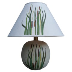 Ceramic Table Lamp with Botanical Representation of Cattails Grass