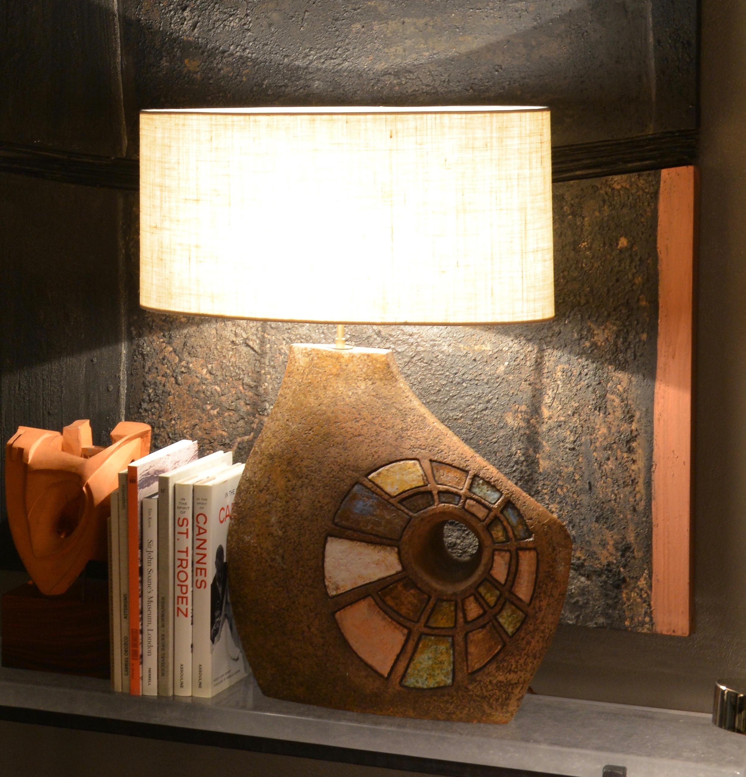 Ceramic Table Lamp with Colored Elements, France, 1960s In Excellent Condition For Sale In Roma, IT