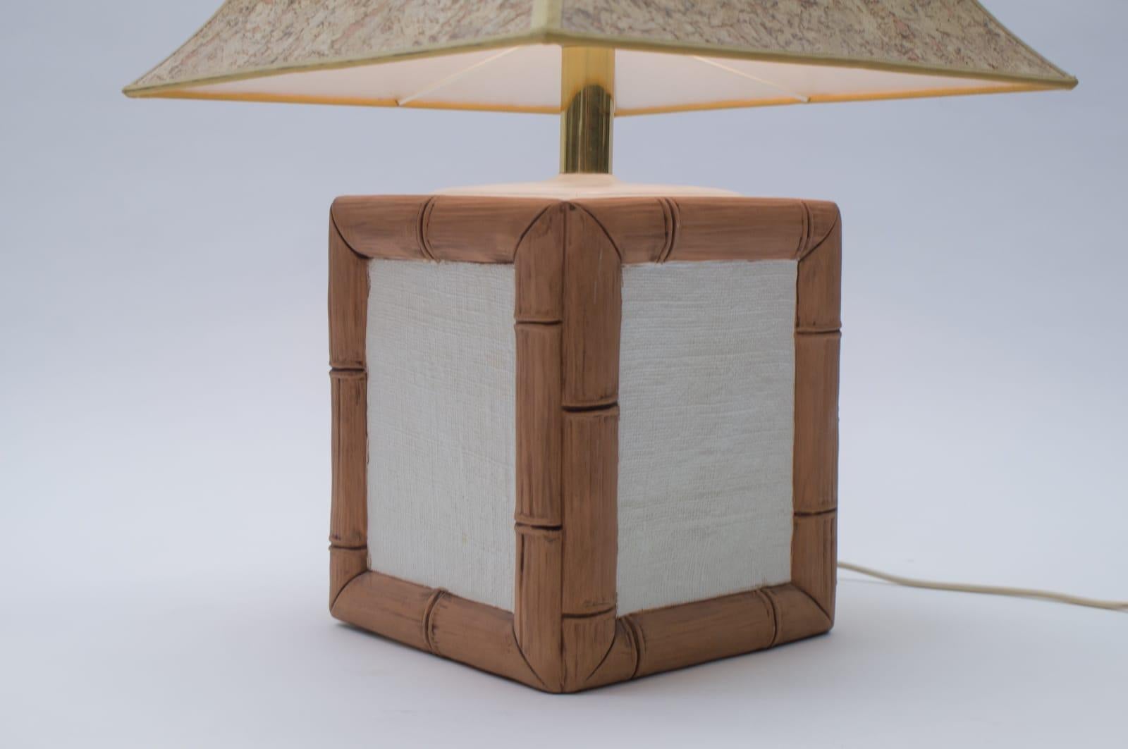 Late 20th Century Ceramic Table Lamp with Cork Shade in Japan Bamboo Look by Leola, 1970s, Germany For Sale