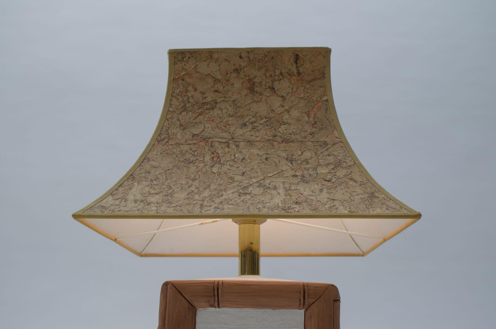 Ceramic Table Lamp with Cork Shade in Japan Bamboo Look by Leola, 1970s, Germany For Sale 2