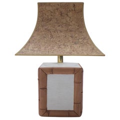Ceramic Table Lamp with Cork Shade in Japan Bamboo Look by Leola, 1970s, Germany