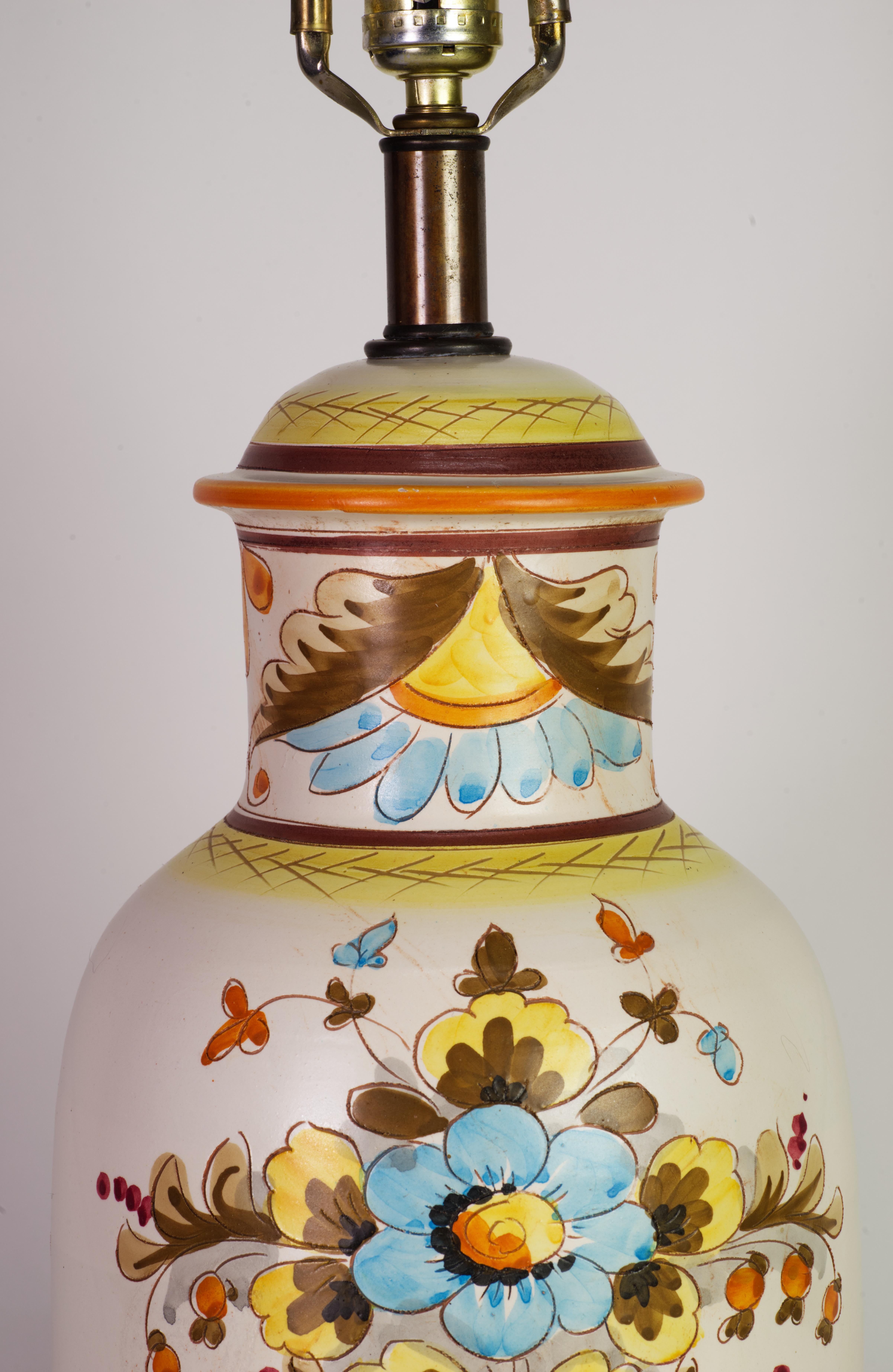 Ceramic Table Lamp with Country Style Floral Decor White Blue Orange, 1970s-1980 For Sale 3