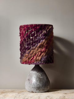 Ceramic Table Lamp with Crackle Glaze Base and Woven Wool Shade in Plum Tones