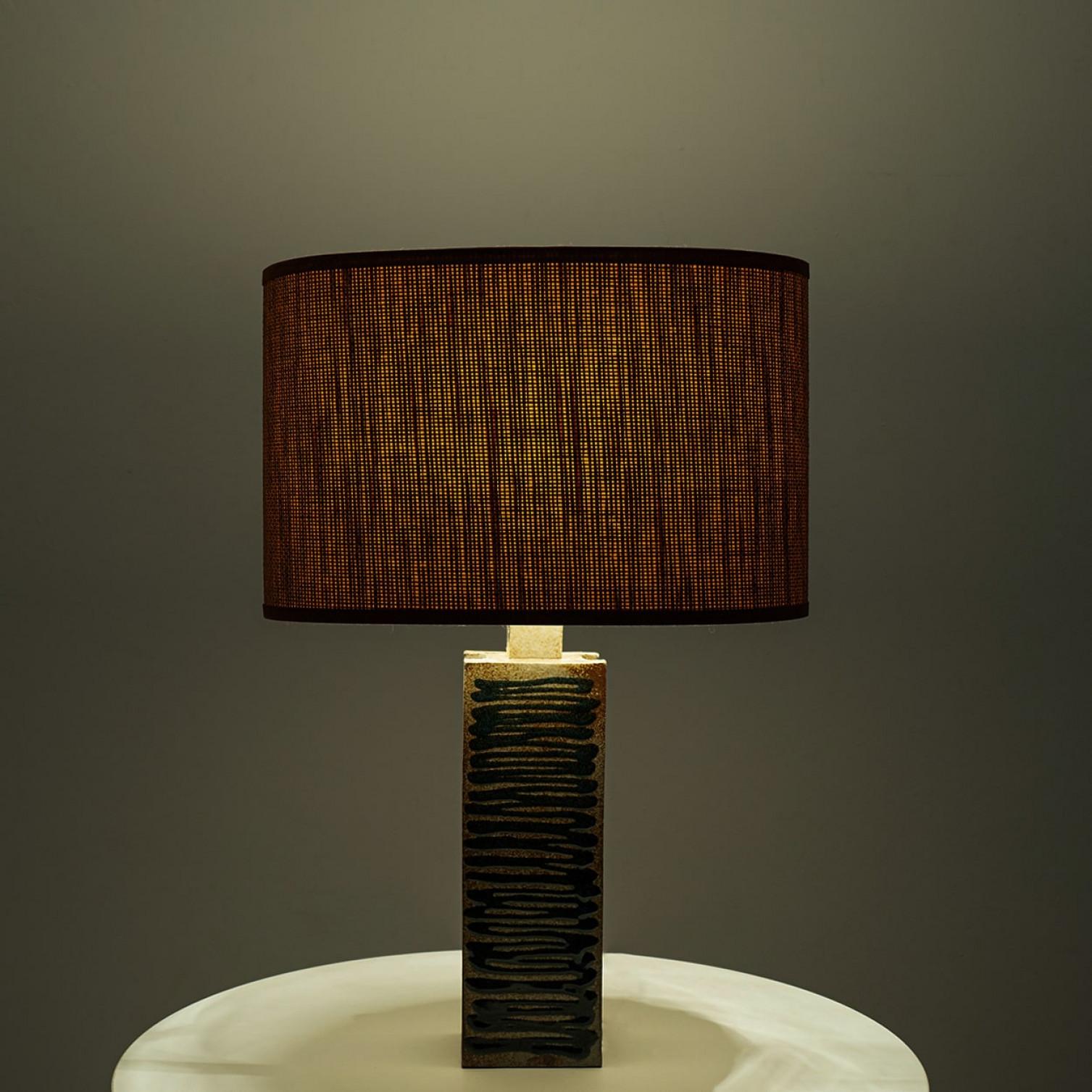 Ceramic Table Lamp with Custom Made Lampshade René Houben, Denmark 1970s For Sale 2
