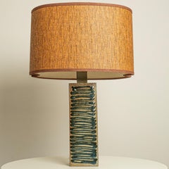 Ceramic Table Lamp with Custom Made Lampshade René Houben, Denmark 1970s