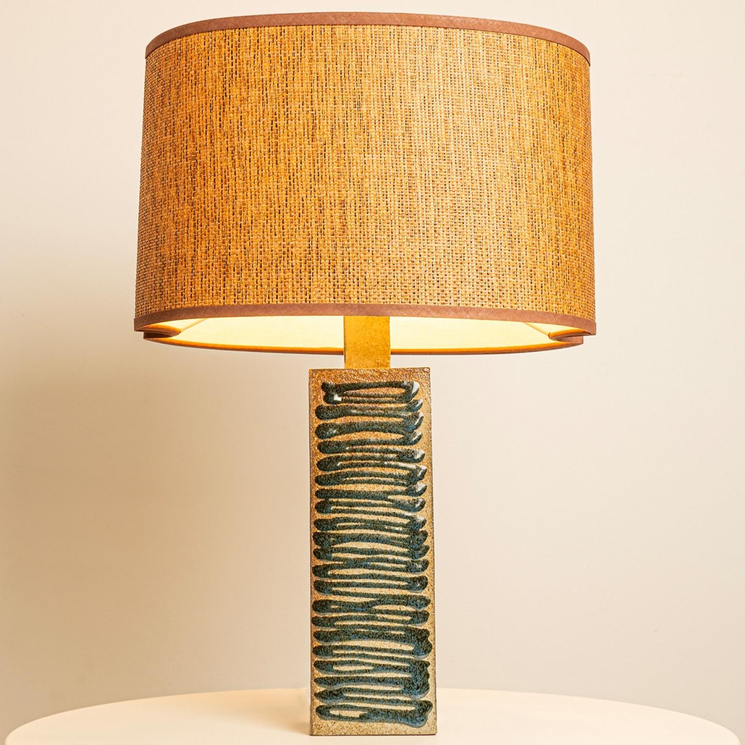 Danish Ceramic Table Lamp with Custom Made Lampshade René Houben, Denmark 1970s For Sale