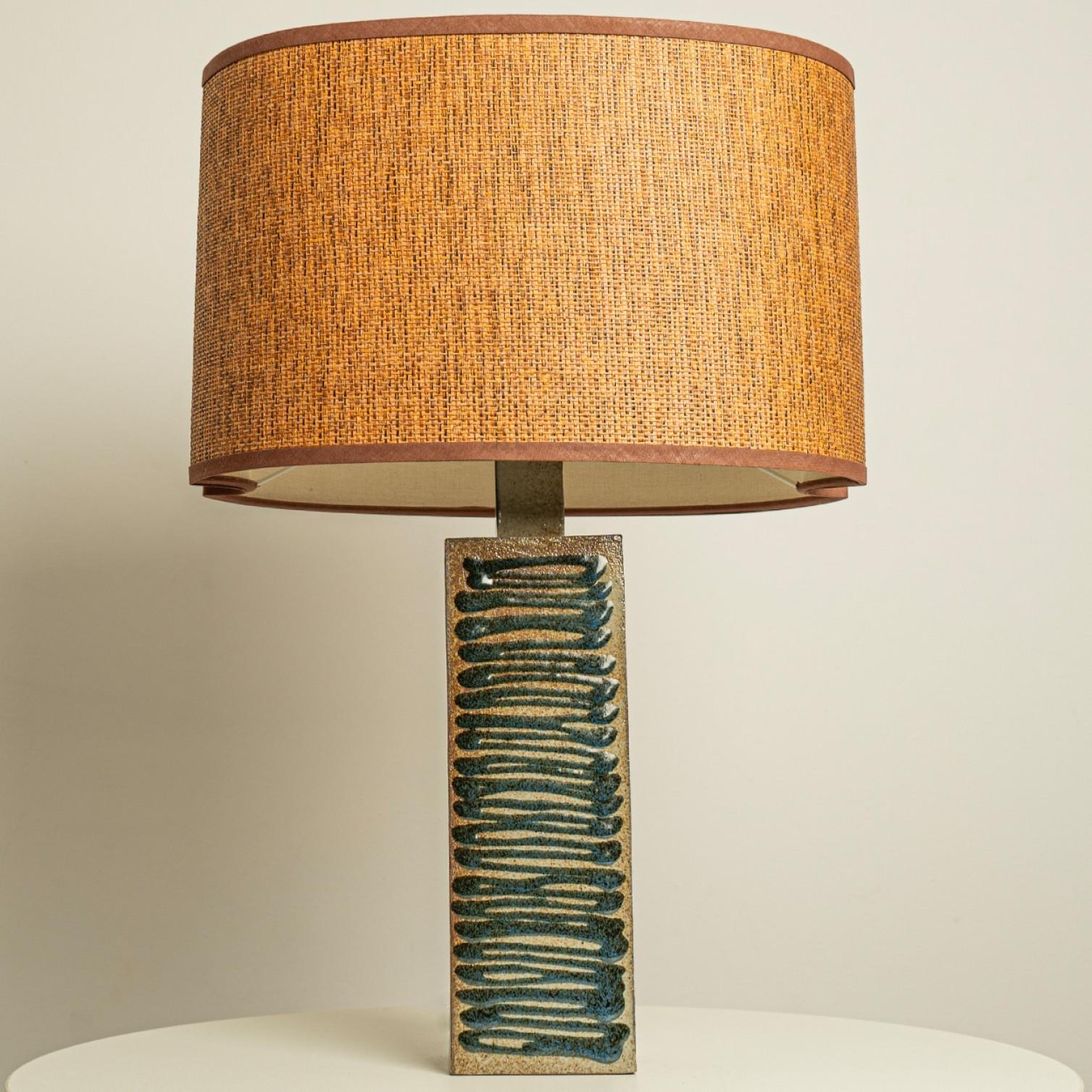 Ceramic Table Lamp with Custom Made Lampshade René Houben, Denmark 1970s In Good Condition For Sale In Rijssen, NL