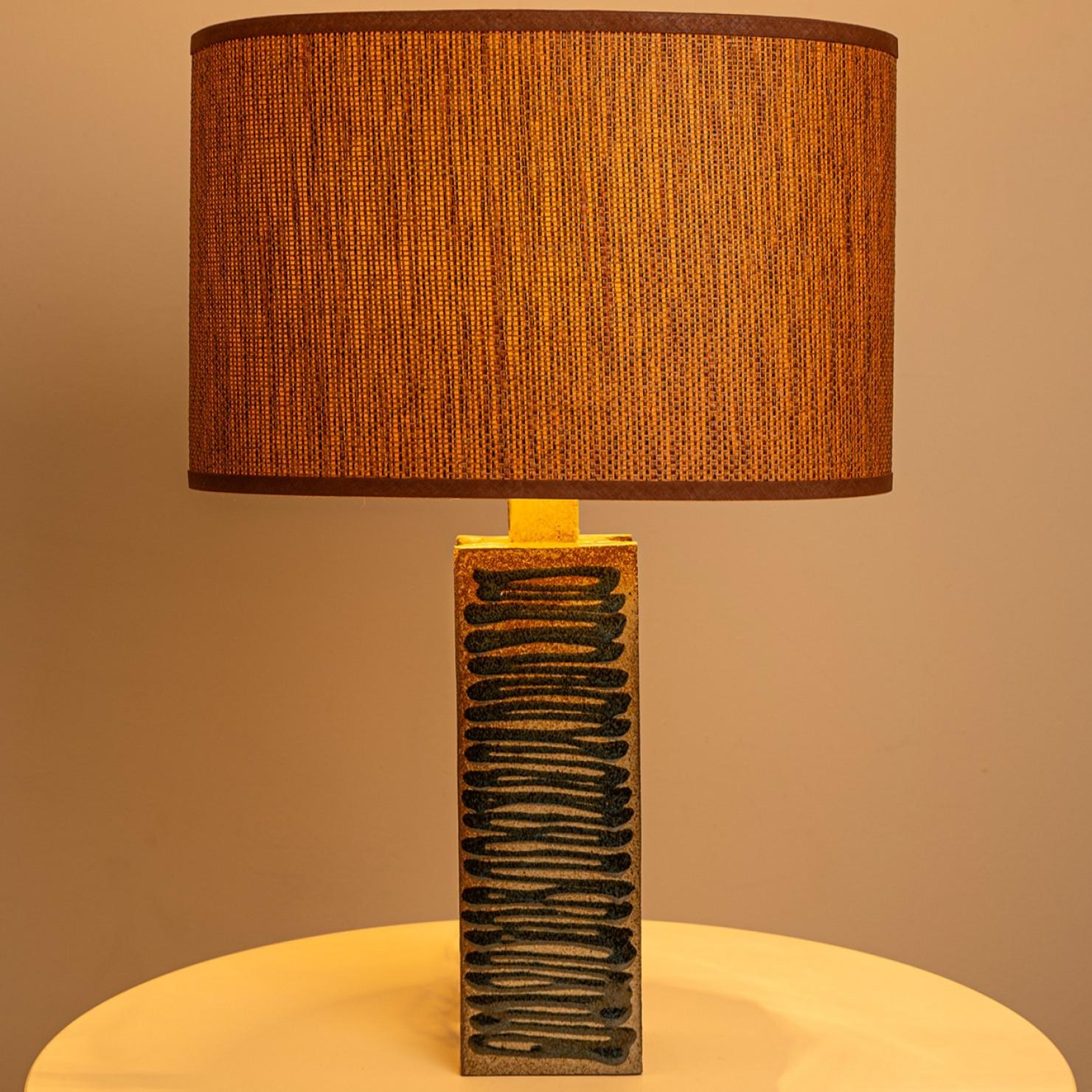 Late 20th Century Ceramic Table Lamp with Custom Made Lampshade René Houben, Denmark 1970s For Sale