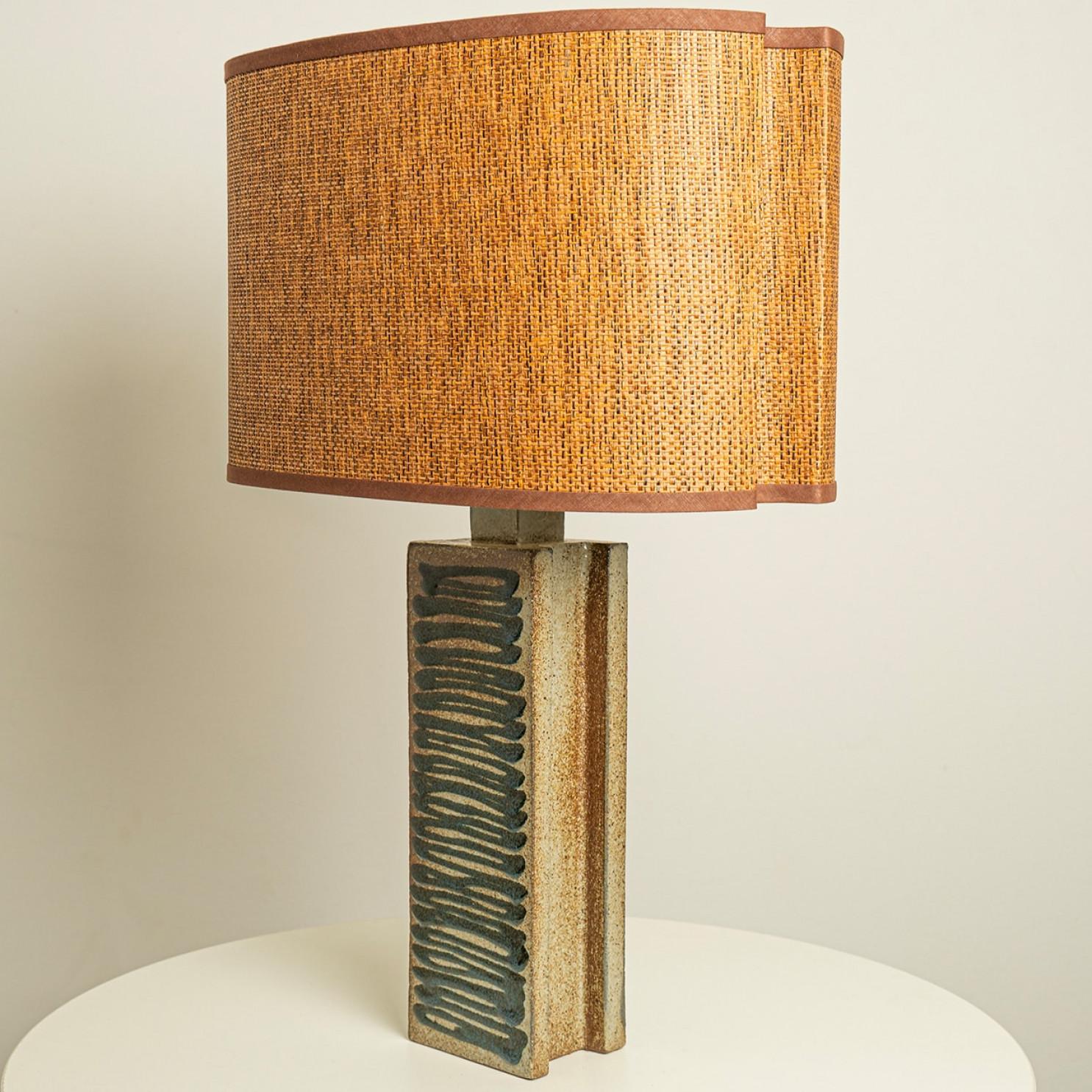 Metal Ceramic Table Lamp with Custom Made Lampshade René Houben, Denmark 1970s For Sale