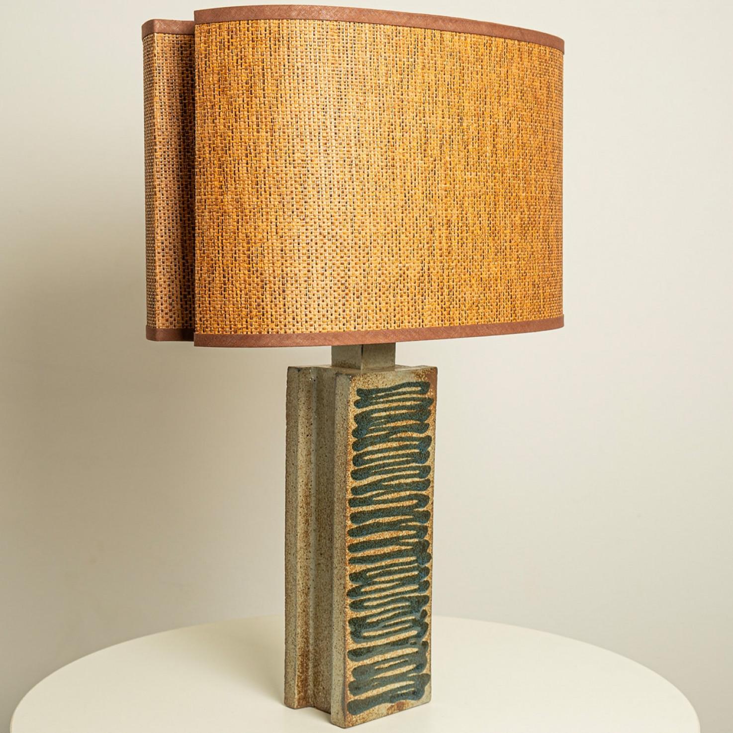 Ceramic Table Lamp with Custom Made Lampshade René Houben, Denmark 1970s For Sale 1