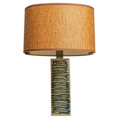 Ceramic Table Lamp with Custom Made Lampshade René Houben, Denmark 1970s