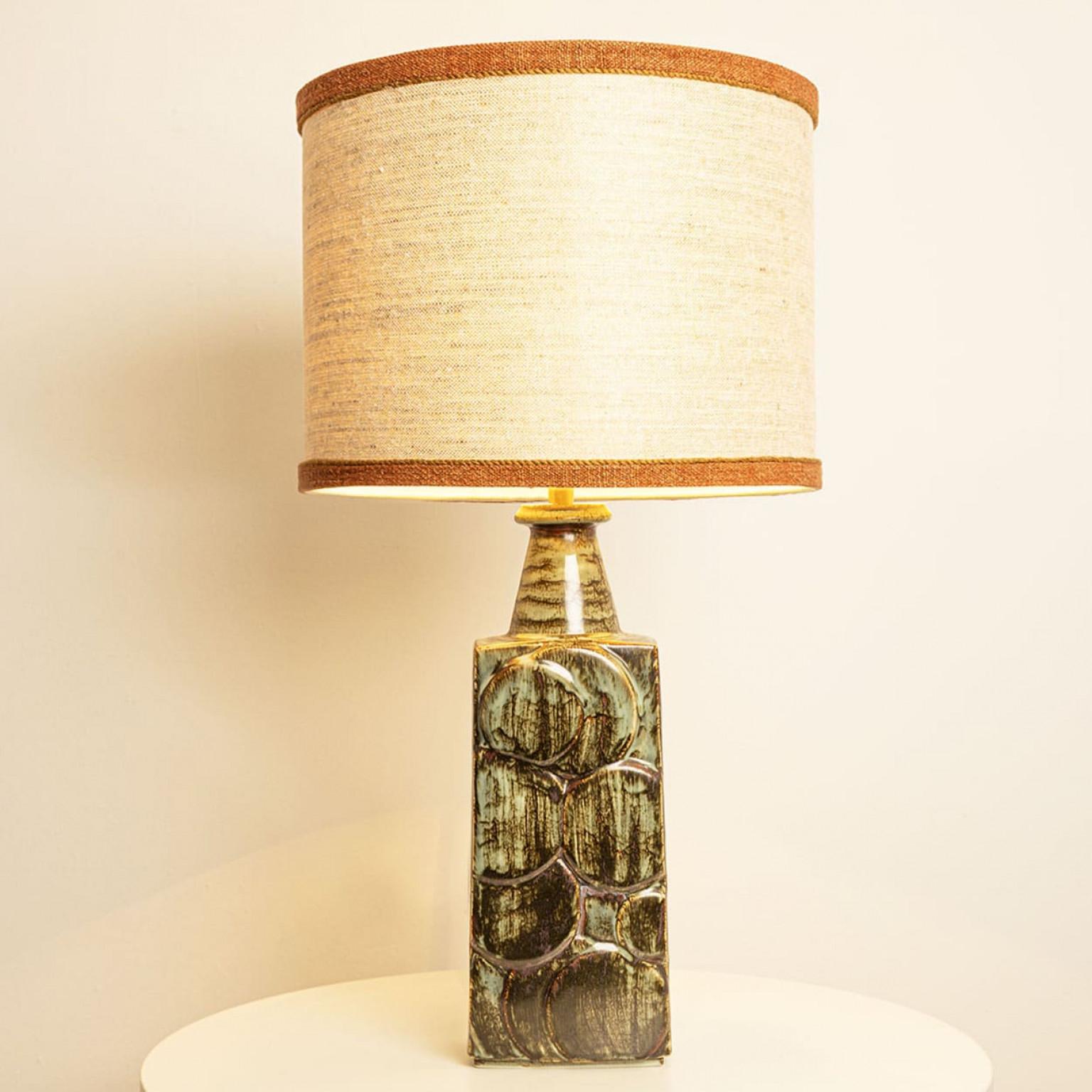 Ceramic Table Lamp with Custom Made Silk Lampshade René Houben, Denmark 1970s For Sale 2
