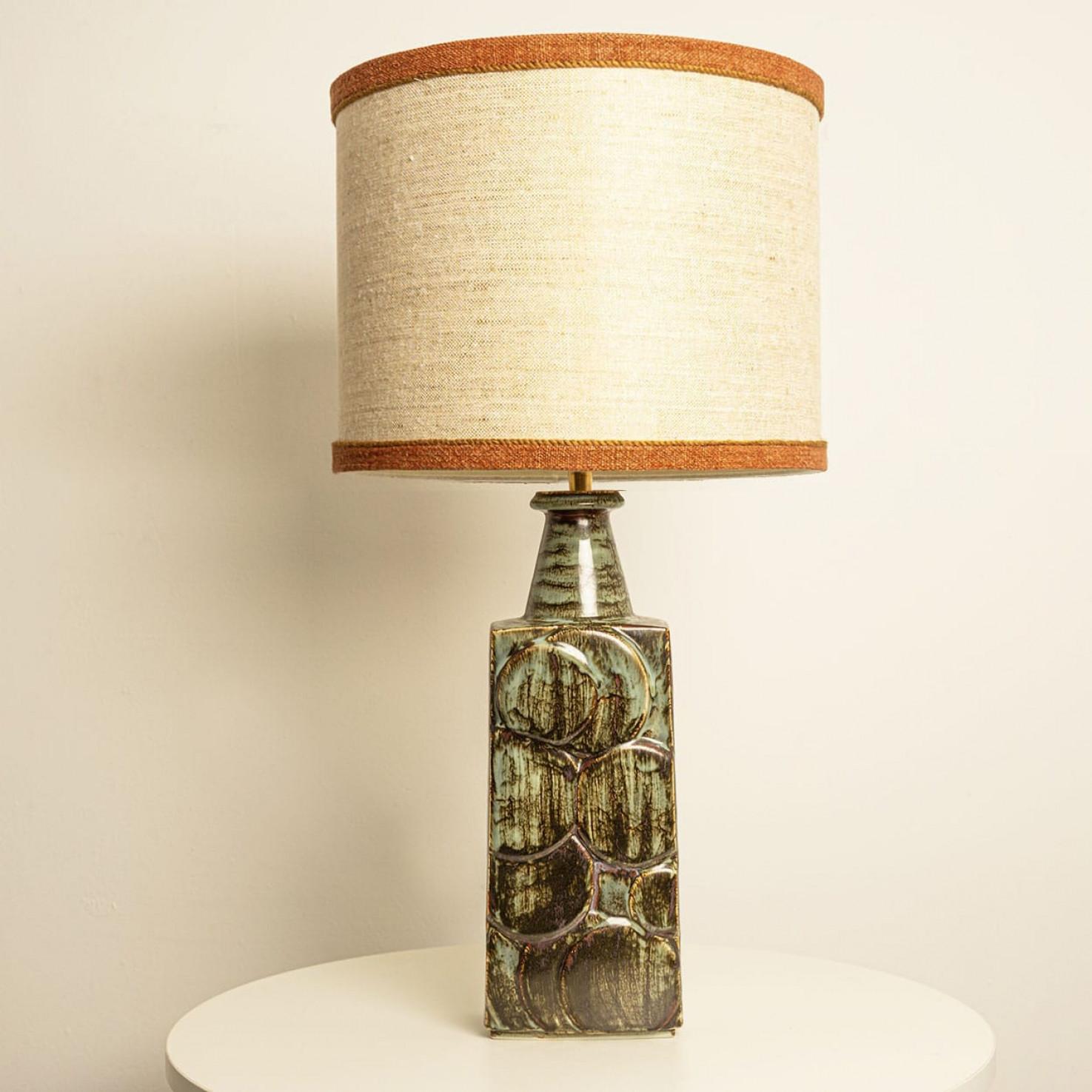 Ceramic Table Lamp with Custom Made Silk Lampshade René Houben, Denmark 1970s For Sale 3