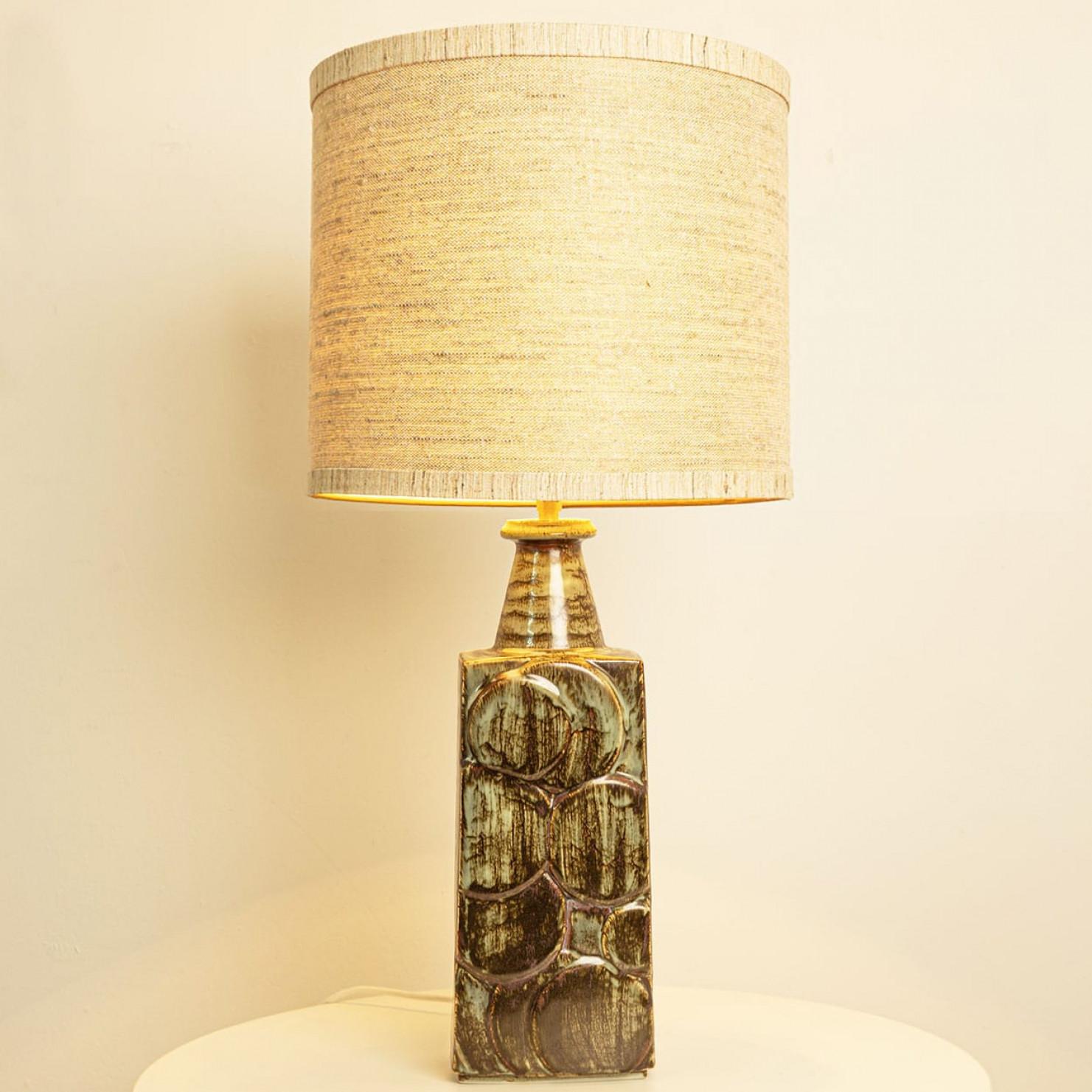 Ceramic Table Lamp with Custom Made Silk Lampshade René Houben, Denmark 1970s For Sale 7